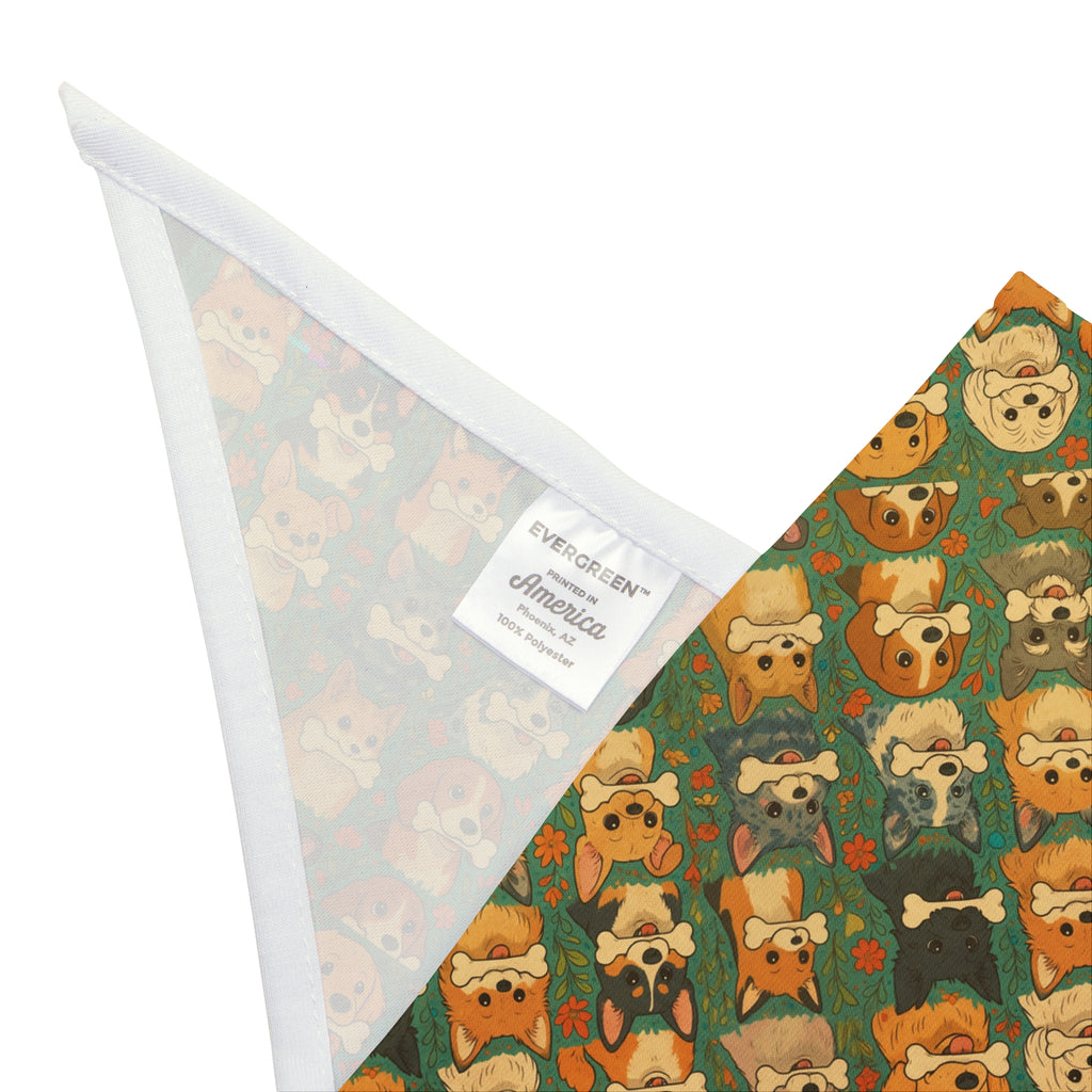 Kawaii Tropik Puppy & Bone Pattern Pet Bandana | Cute Dog Faces