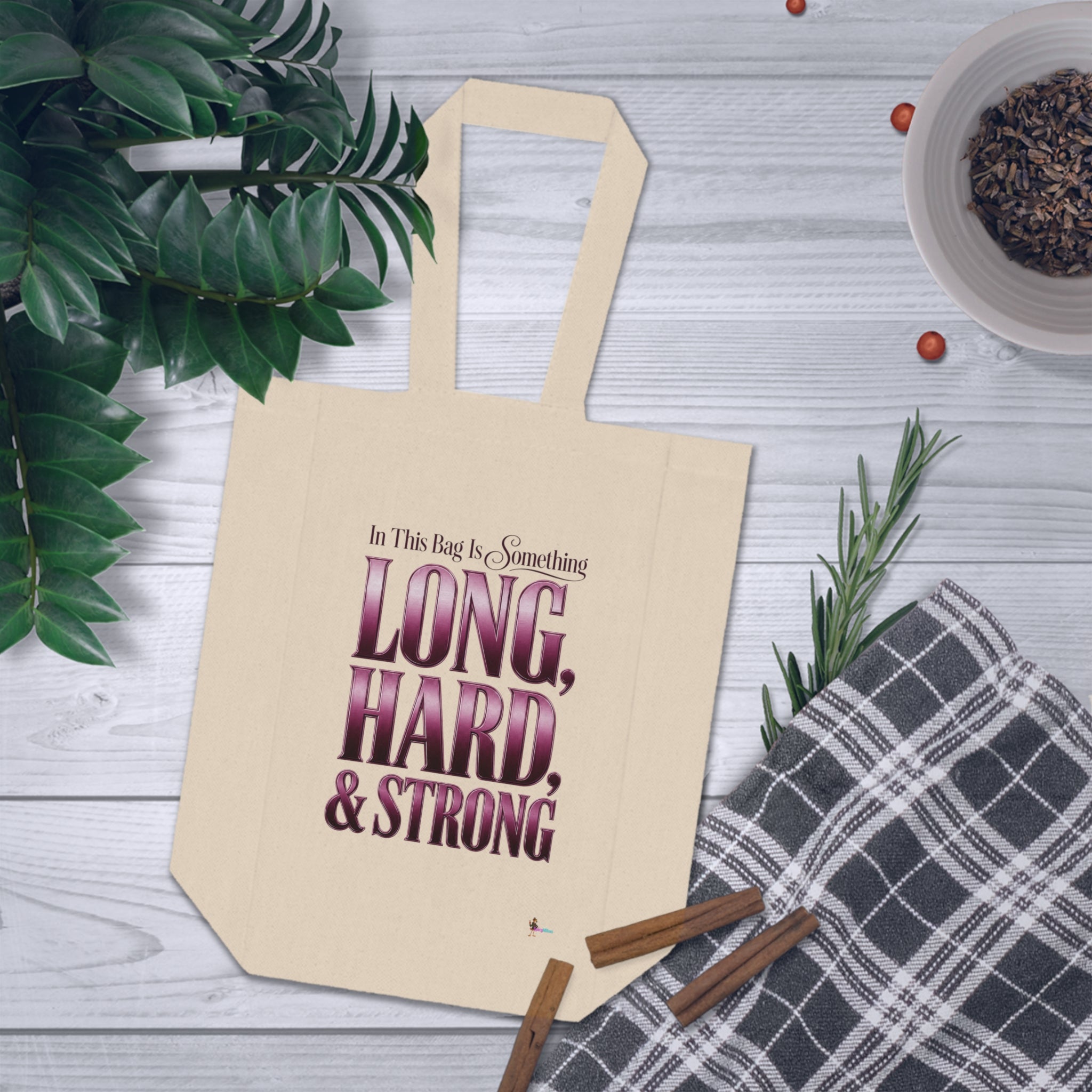 'In This Bag Is Something Long, Hard & Strong' Double Bottle Carrier Wine Tote Bag —