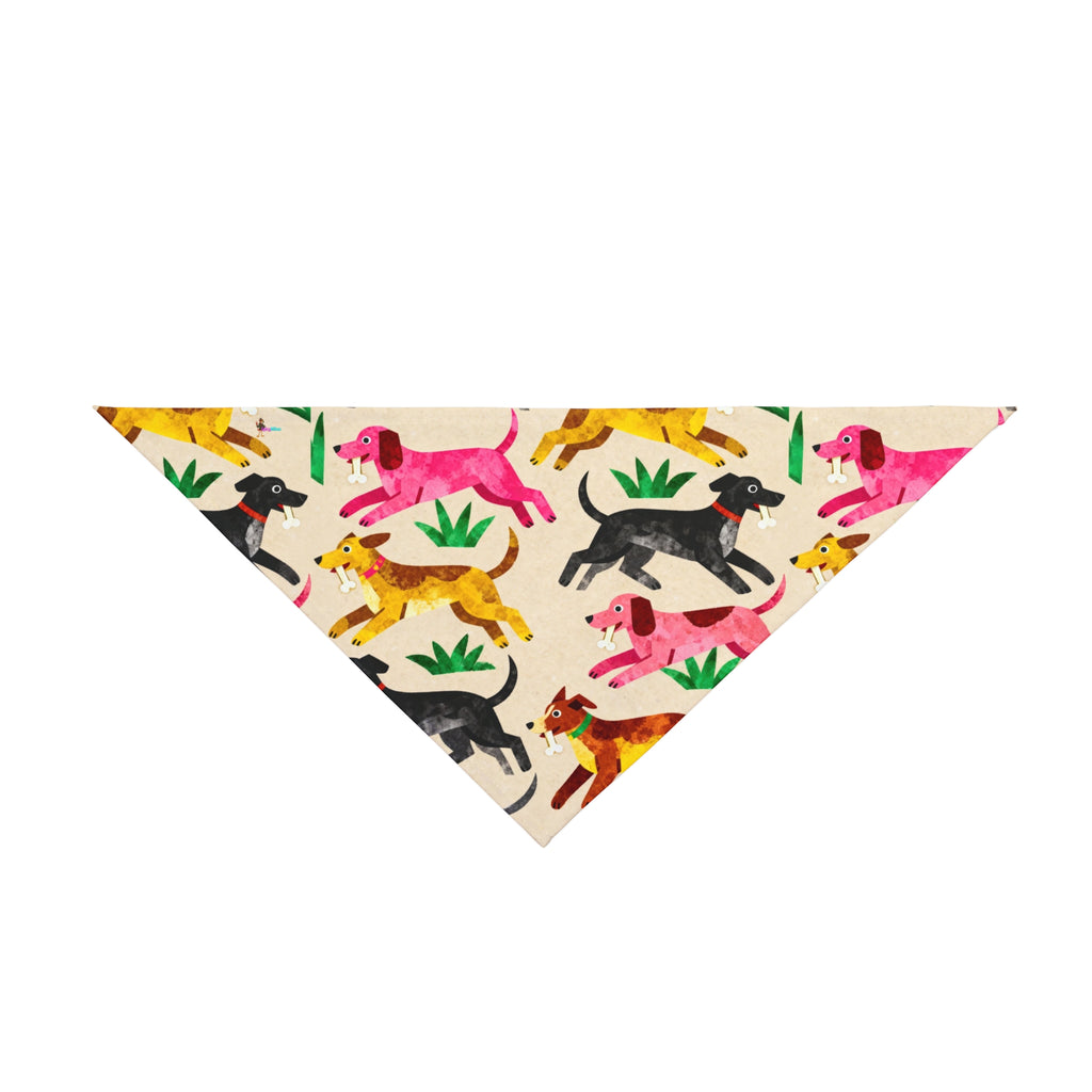 Long Dog In The Grass Patterned Pet Bandana — Colorful Running Dogs Print for Small & Large Pets