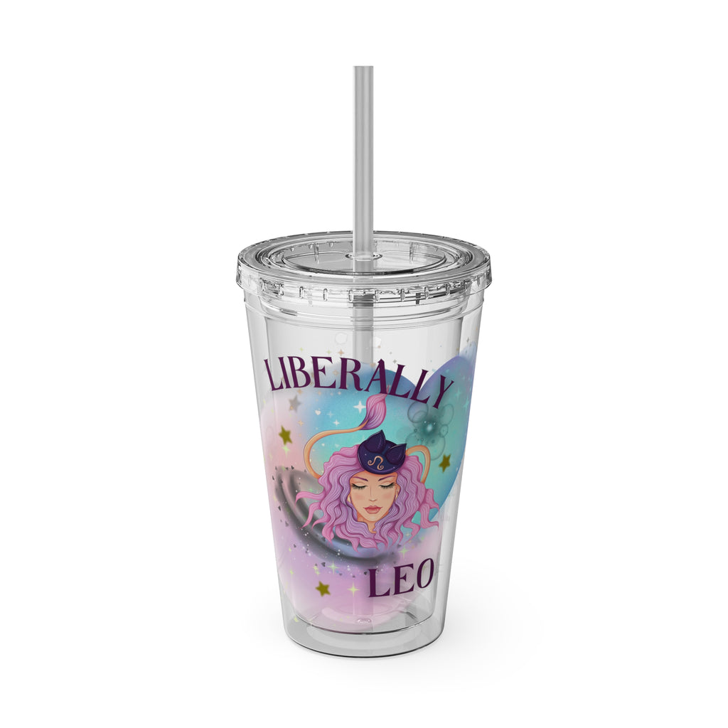 Liberally Leo Zodiac Sunsplash Tumbler with Straw, 16oz