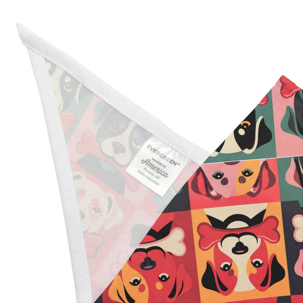 Colorful Pop Art Dog Faces Pet Bandana — Retro Puppy Pattern Accessory