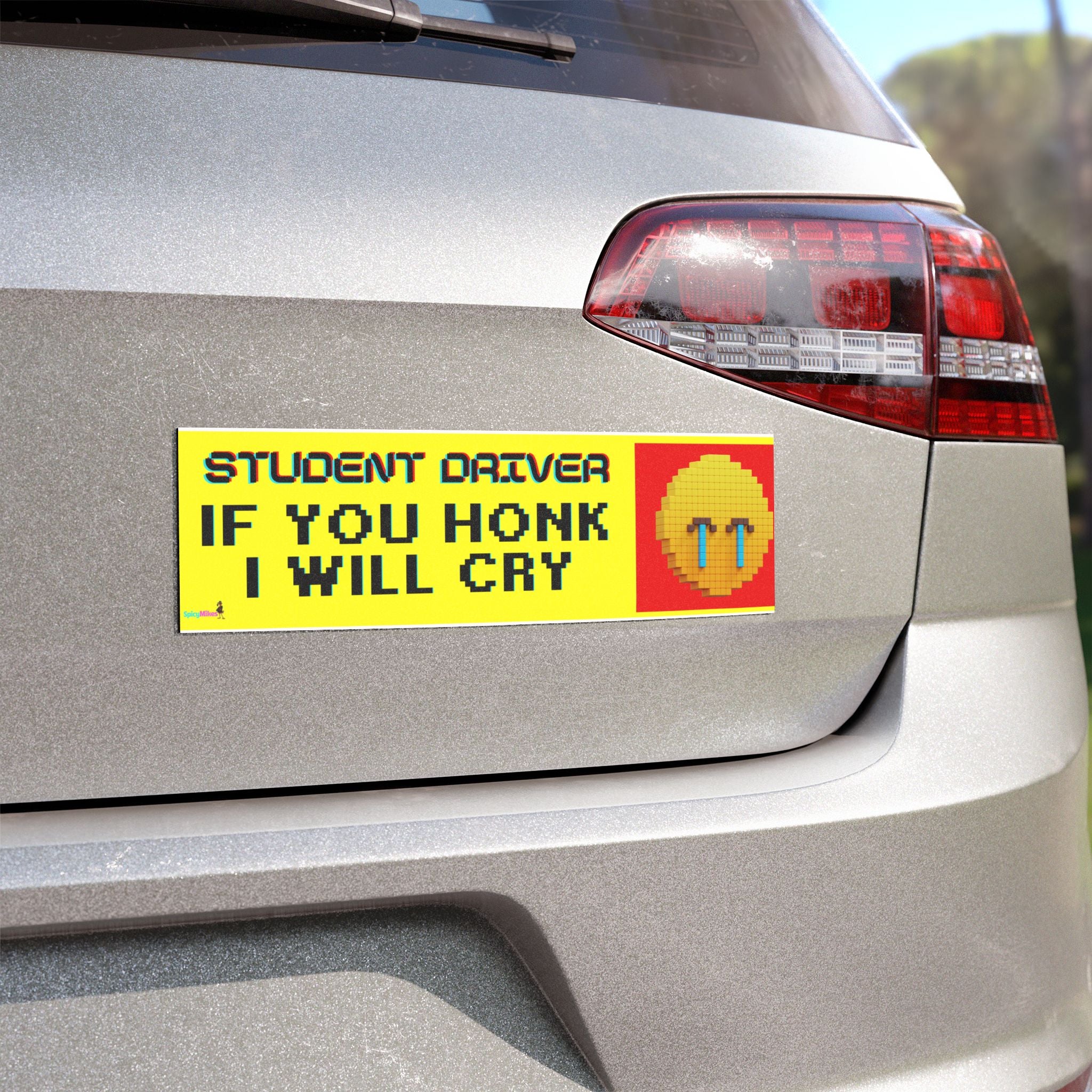 "If You Honk I Will Cry" Pixel Funny Emoji Safety Sign Student Driver Car Magnet —