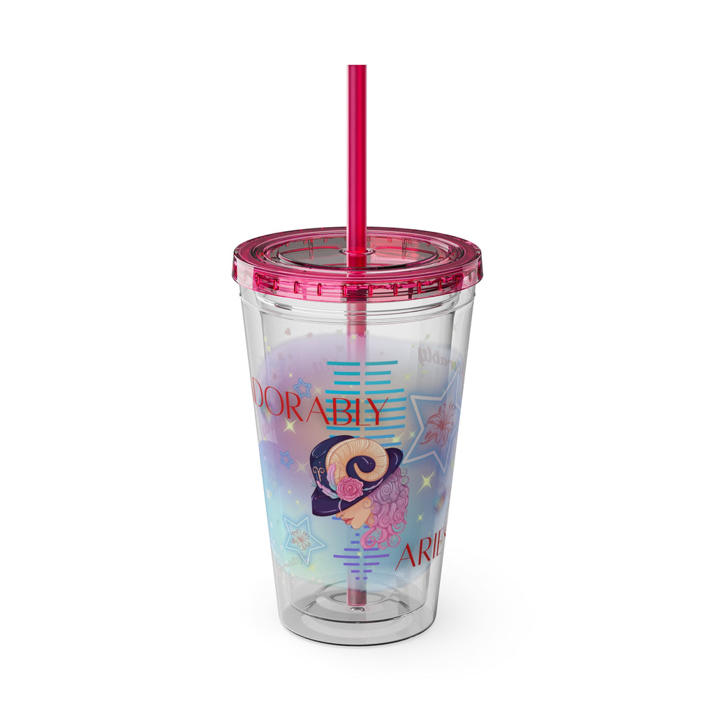 Adorably Aries Zodiac Sunsplash Tumbler with Straw, 16oz,