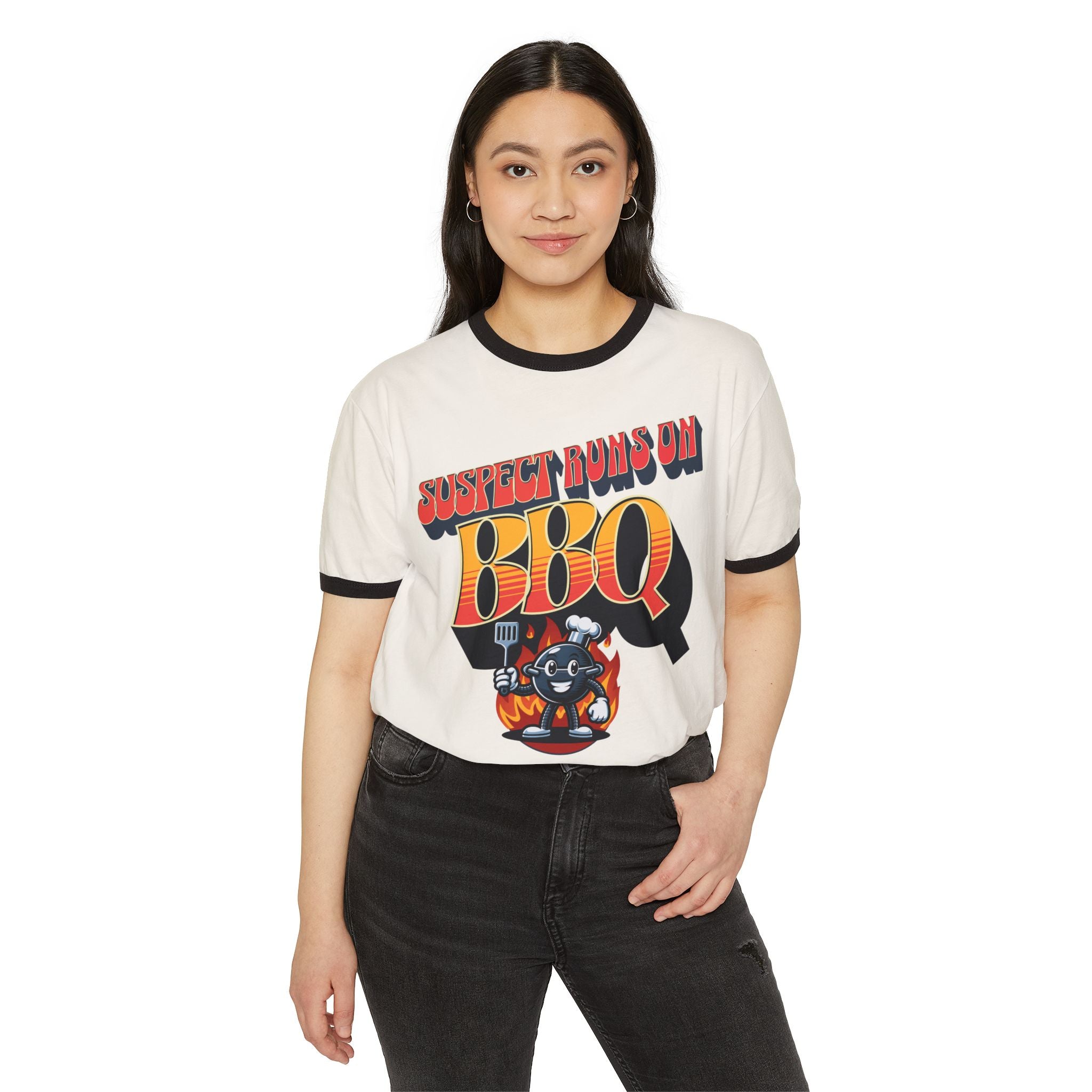 Suspect Runs On BBQ Ringer T-Shirt Graphic Tee