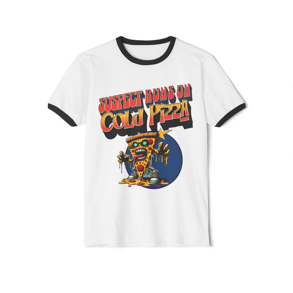 Suspect Runs On Cold Zombie Pizza Graphic Ringer T-Shirt