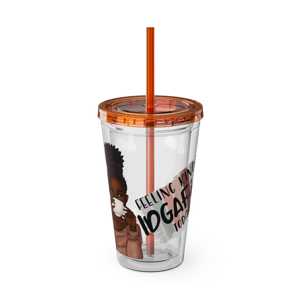 Melanin Magic Feeling Kinda IDGAF-ish Today Sunsplash Tumbler with Straw 16oz