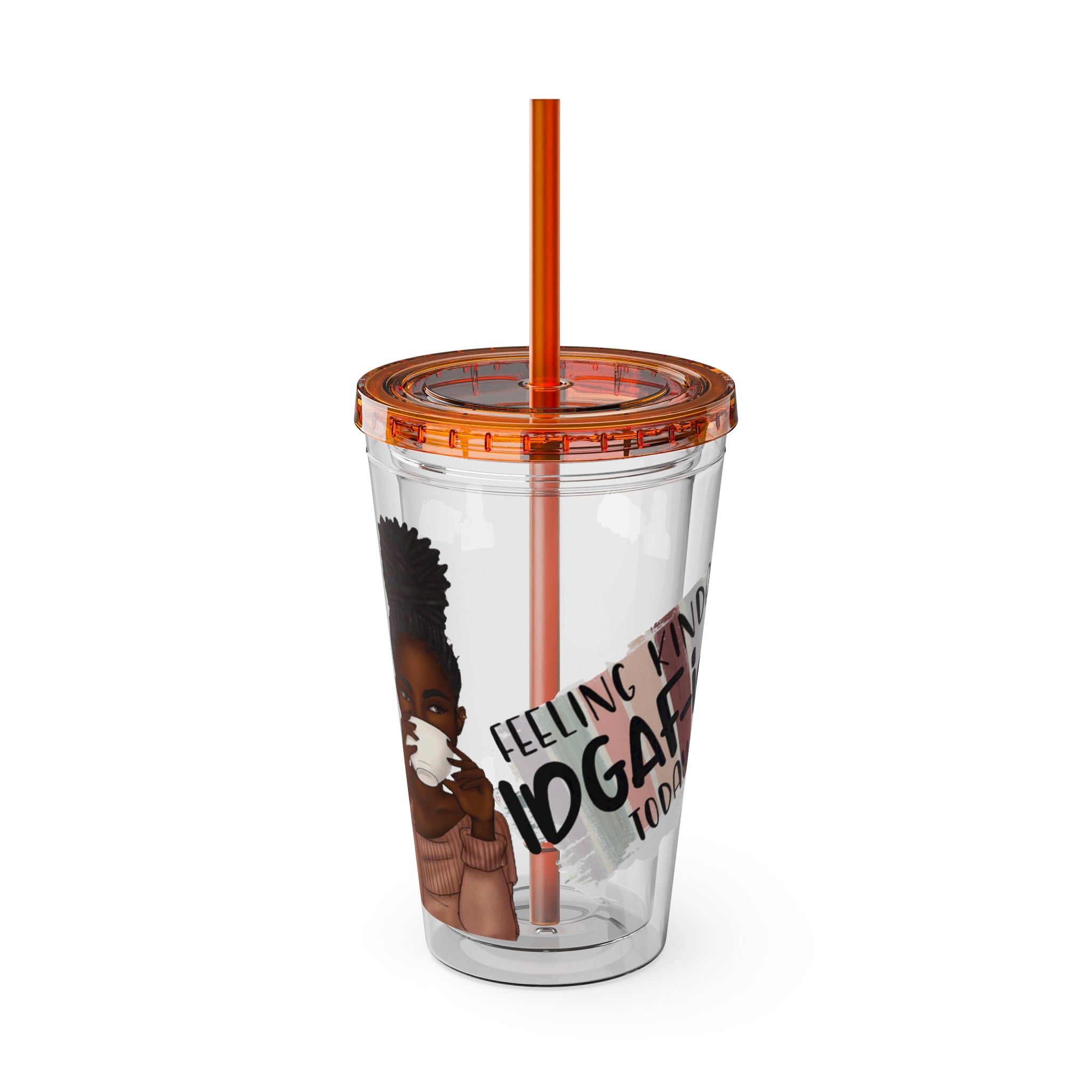 Melanin Magic Feeling Kinda IDGAF-ish Today Sunsplash Tumbler with Straw 16oz