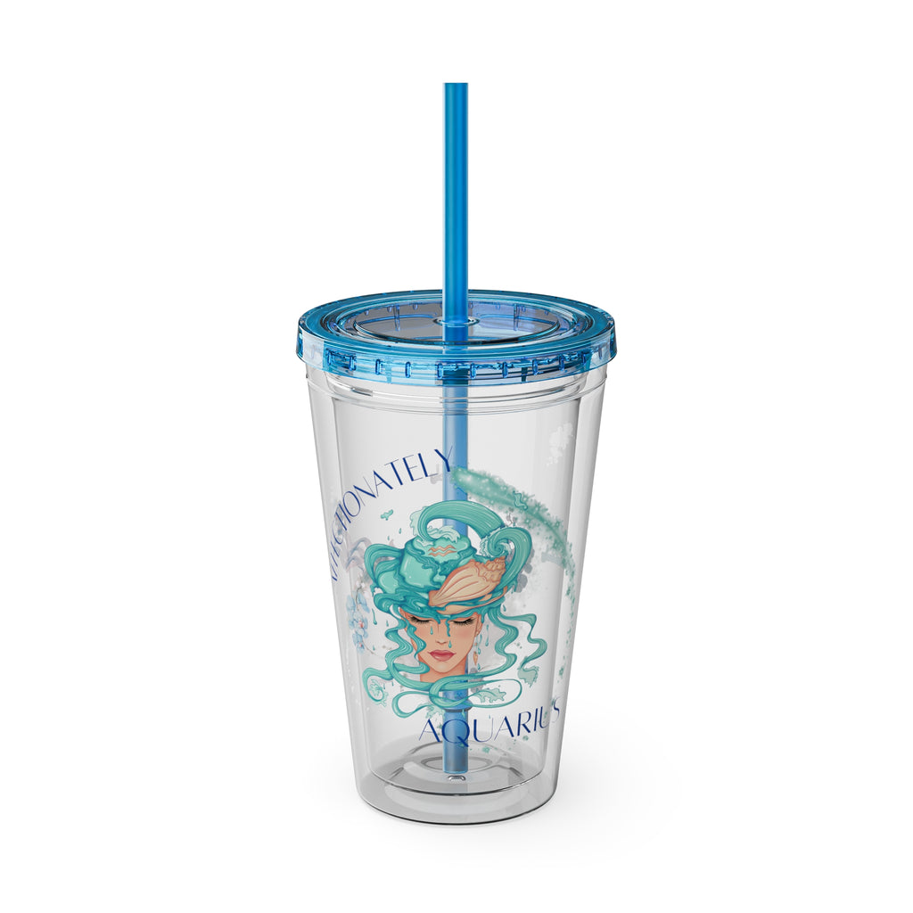 Affectionately Aquarius Zodiac Sunsplash 16oz Tumbler with Straw