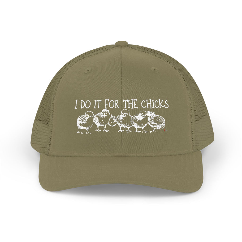 "I Do It For The Chicks" Embroidered Mesh Snapback Trucker Cap