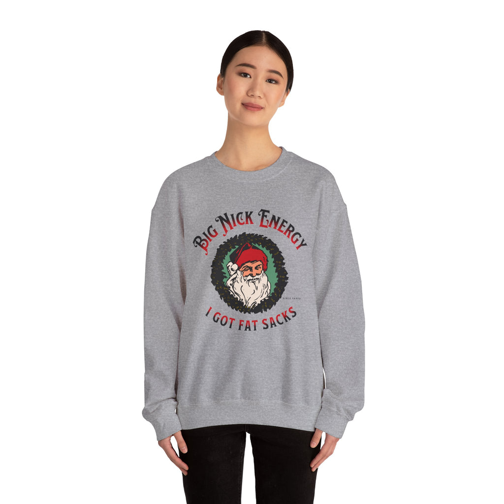 Big Nick Energy Wreath 'I Got Fat Sacks' Vintage Santa Christmas Crewneck