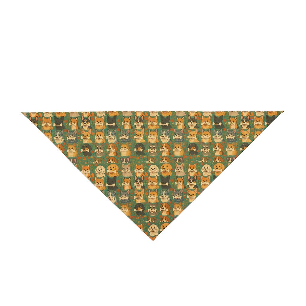 Kawaii Tropik Puppy & Bone Pattern Pet Bandana | Cute Dog Faces