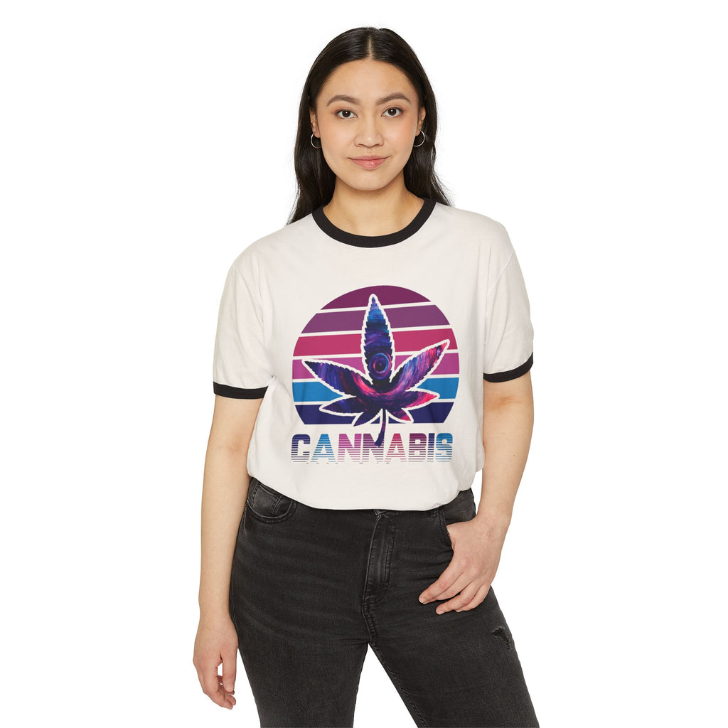 Cannabis Retro Leaf Ringer T-Shirt