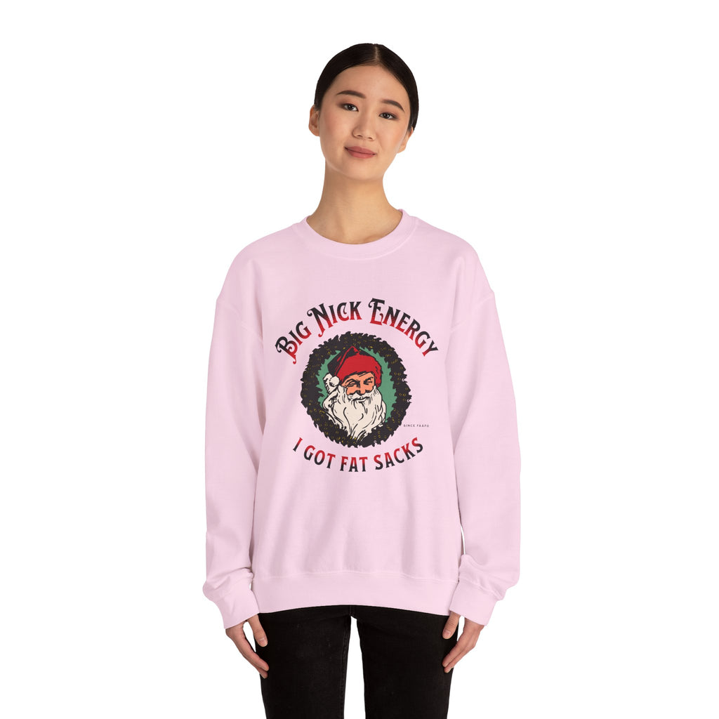 Big Nick Energy Wreath 'I Got Fat Sacks' Vintage Santa Christmas Crewneck