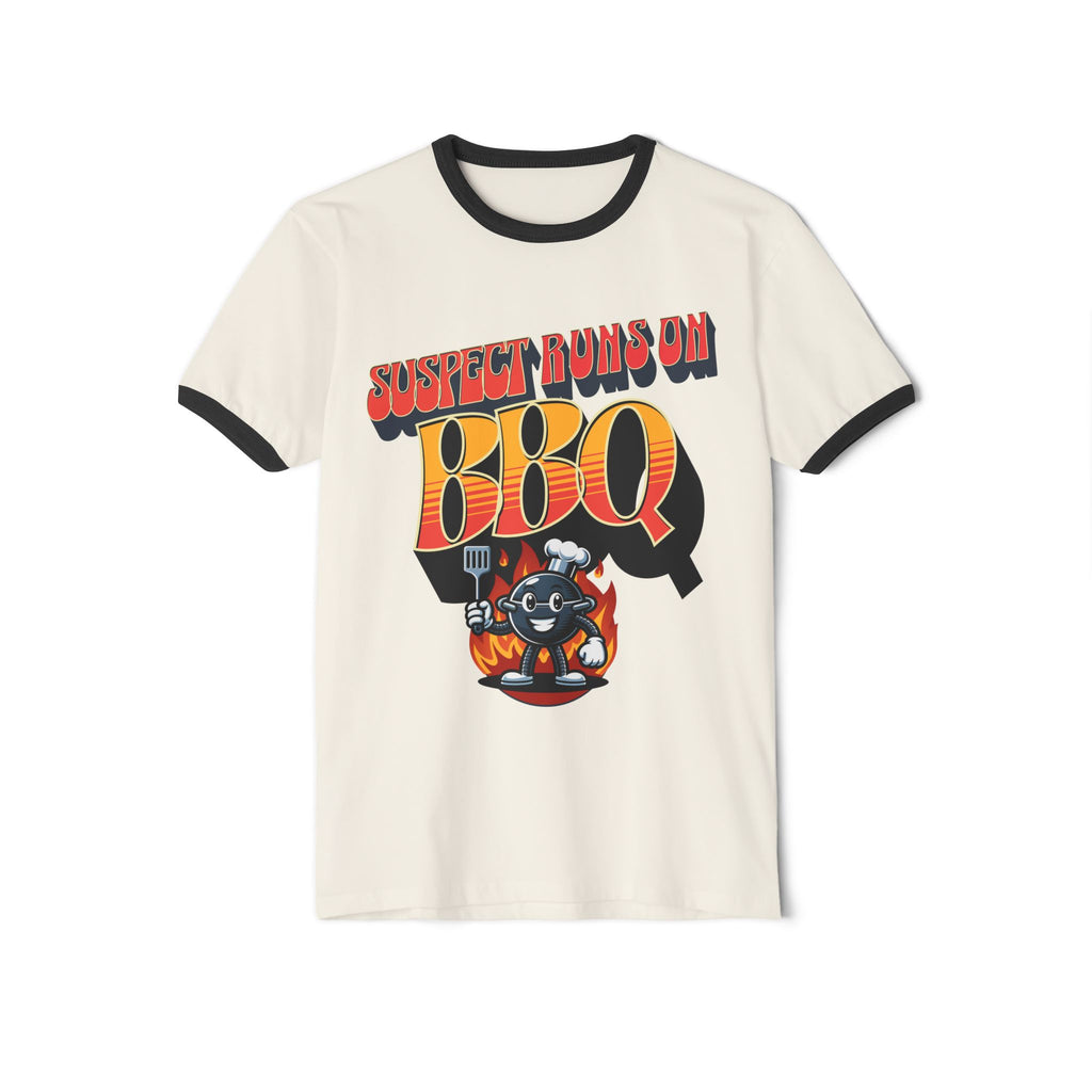 Suspect Runs On BBQ Ringer T-Shirt Graphic Tee