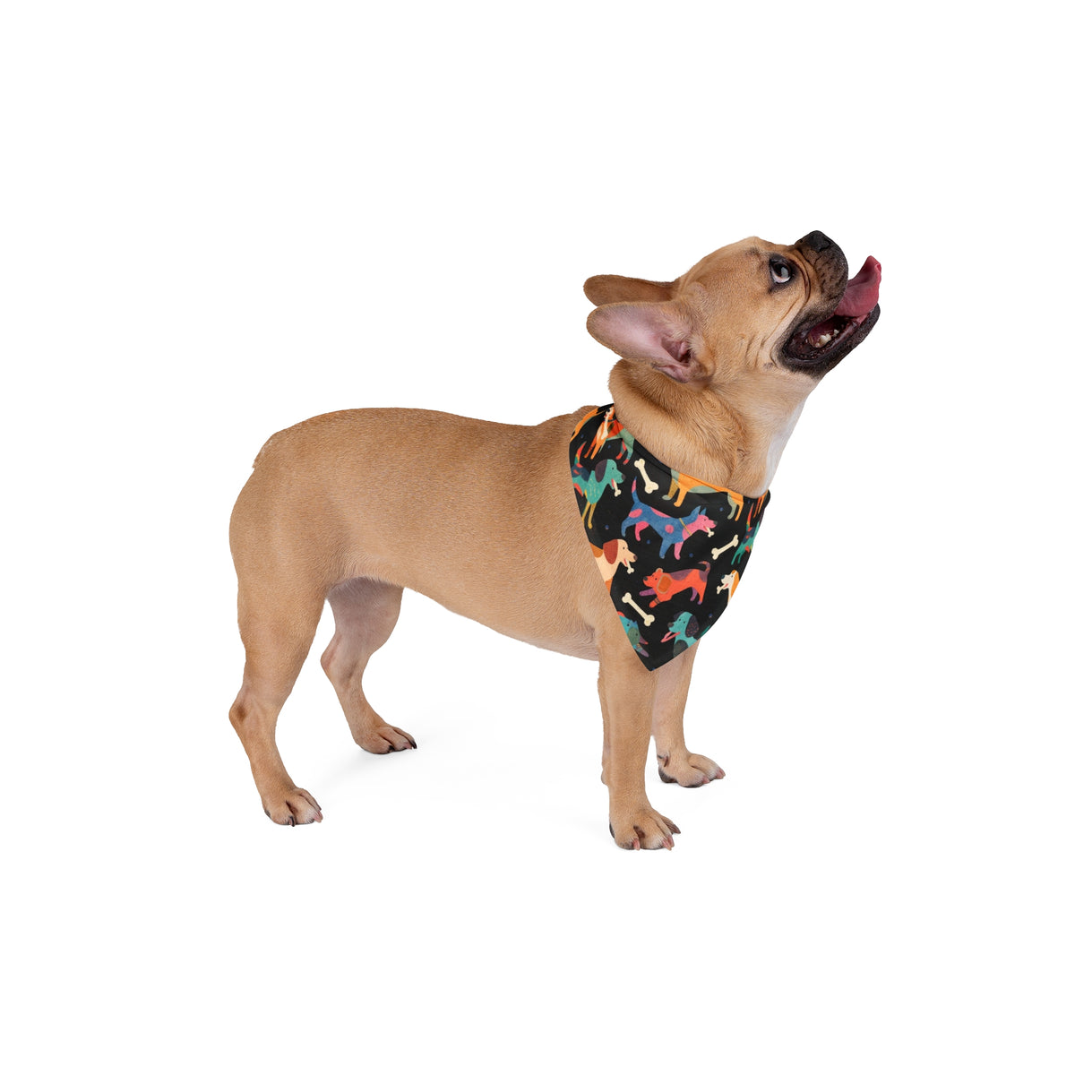 Deco Black Playful Dog Patterned Pet Bandana — Colorful Dogs & Bones Accessory for Small to Large Pets