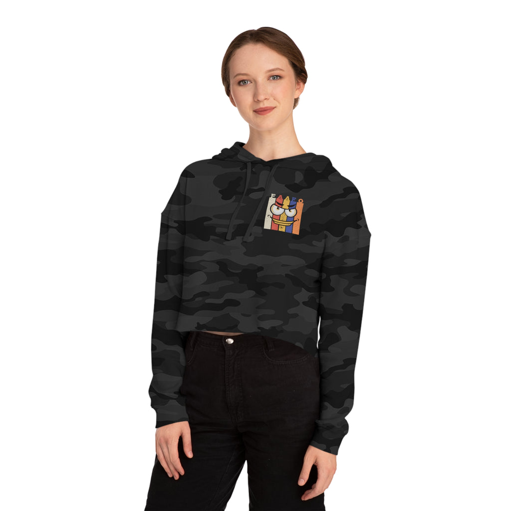 FAAFO Striped Logo Camo Black Women's Cropped Hoodie