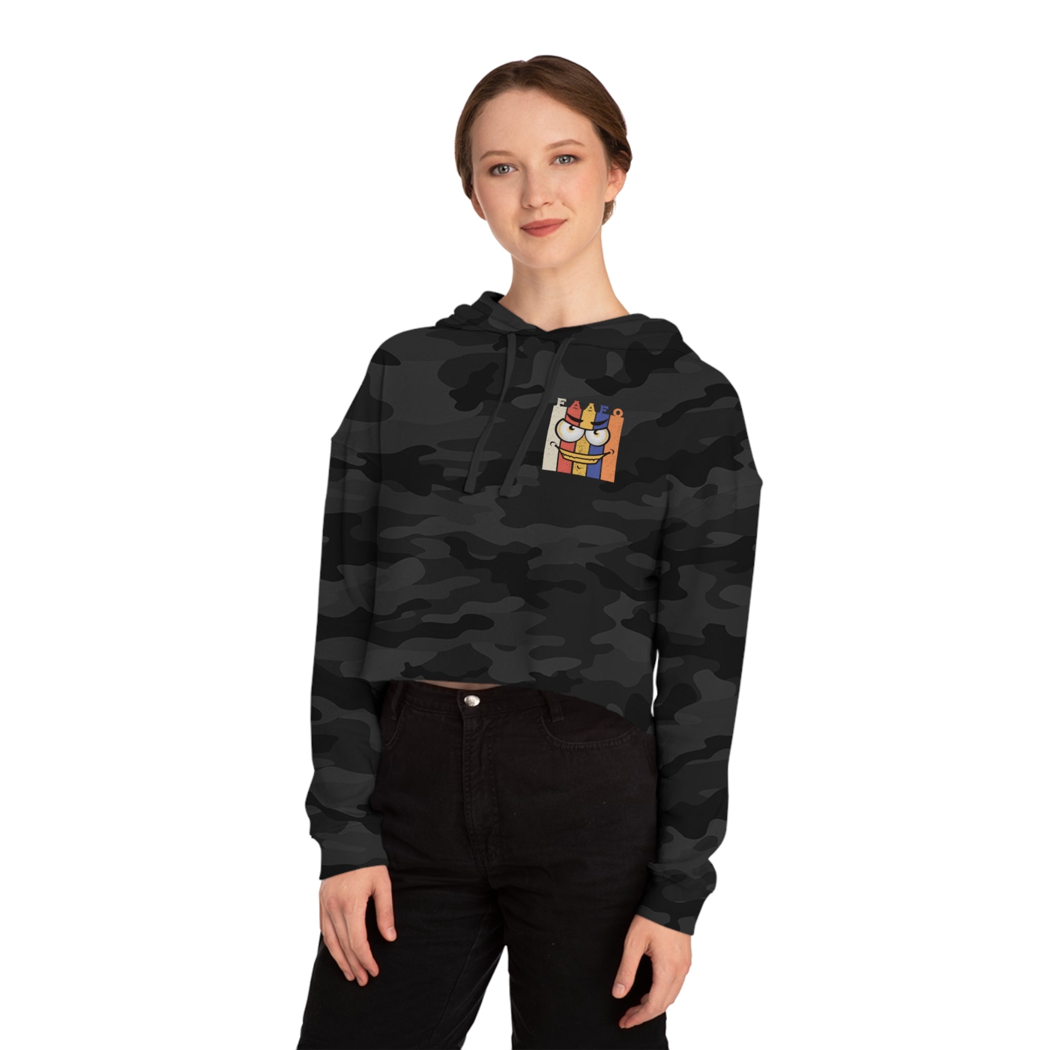 FAAFO Striped Logo Camo Black Women's Cropped Hoodie