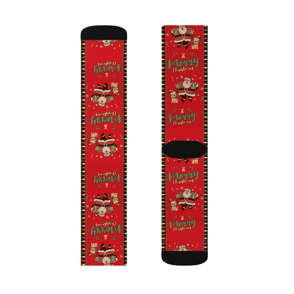 Christmas Santa Pattern Sublimation Socks — Merry & Bright Holiday Crew Socks