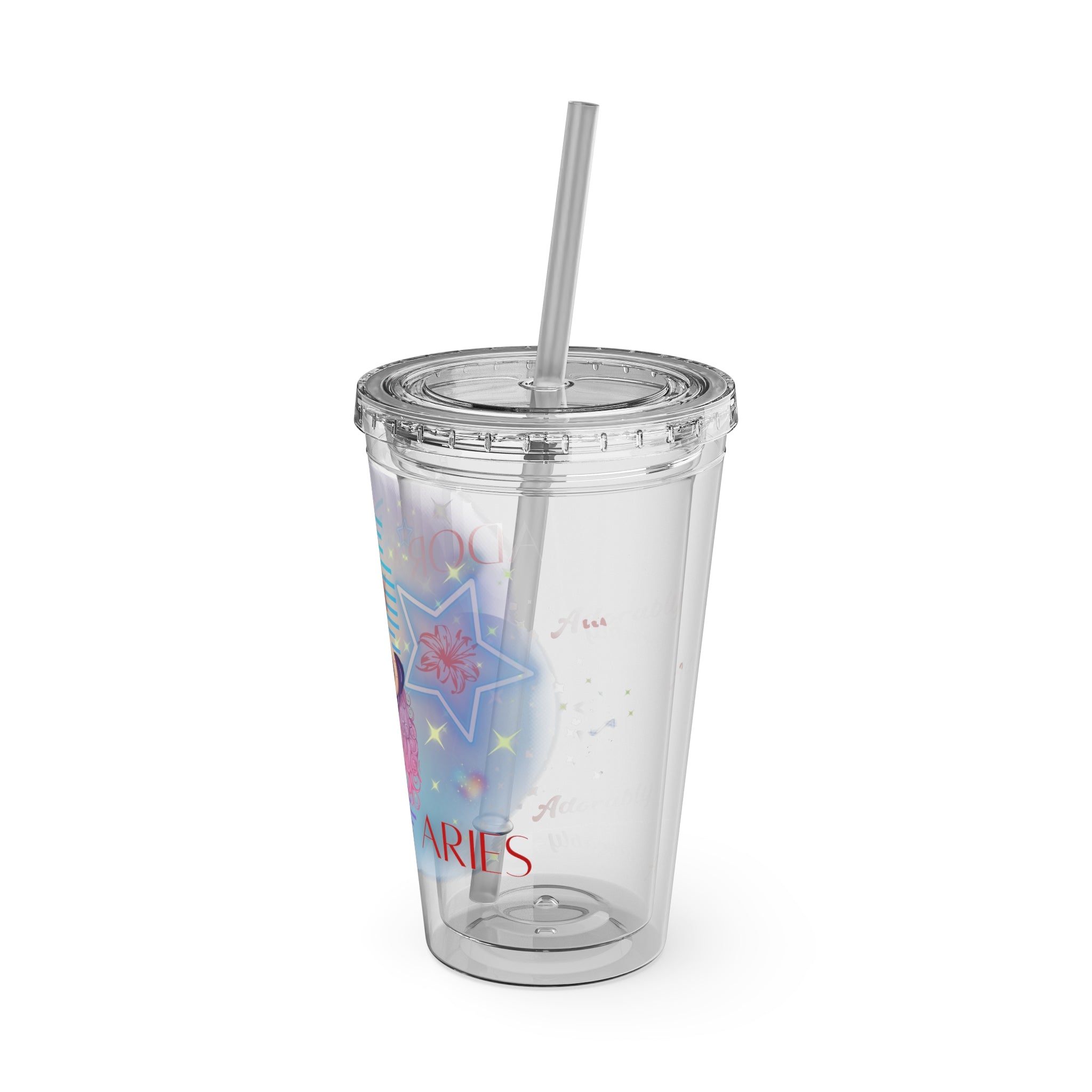 Adorably Aries Zodiac Sunsplash Tumbler with Straw, 16oz,