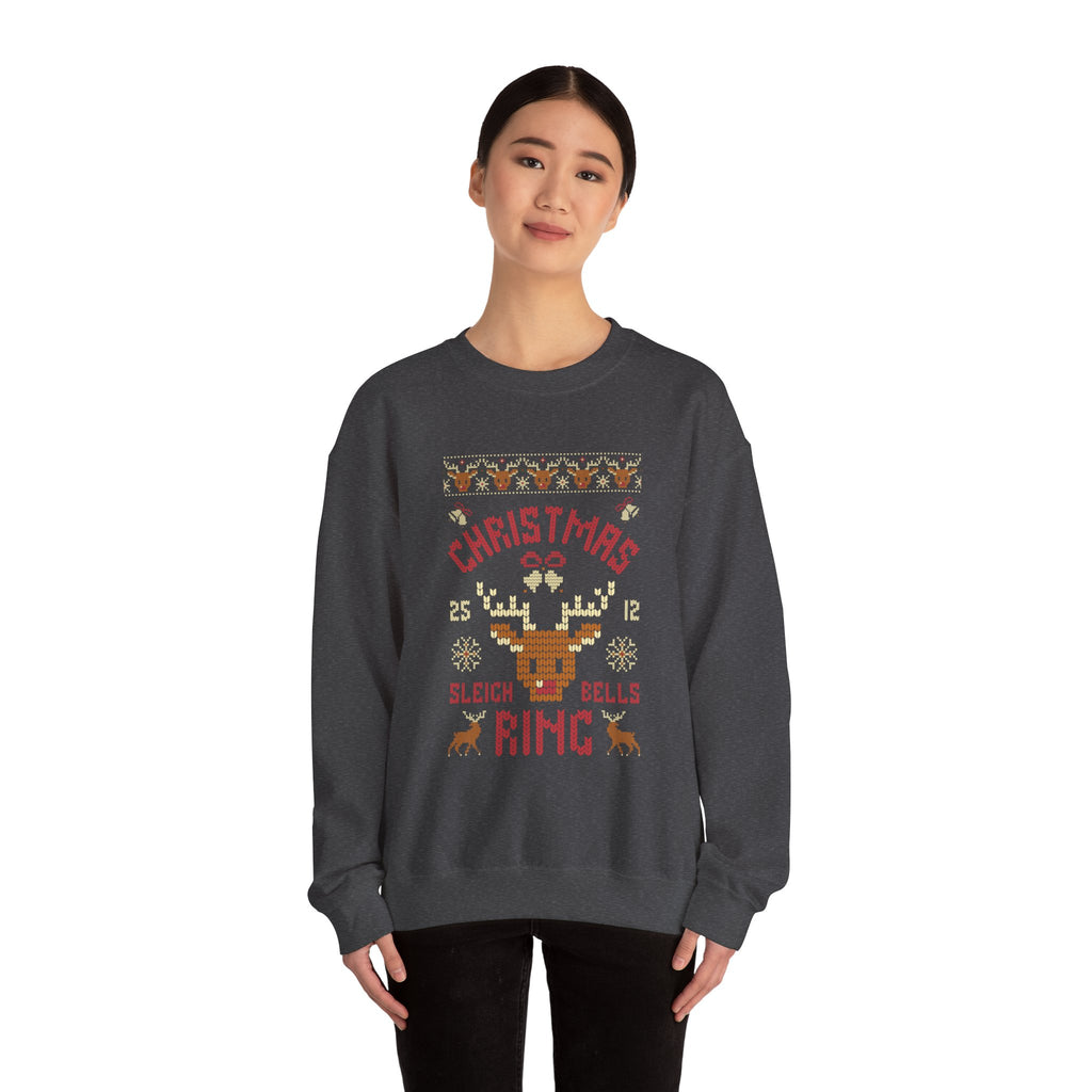 Christmas Sleigh Bells Ring  Retro Reindeer Ugly Sweater Design