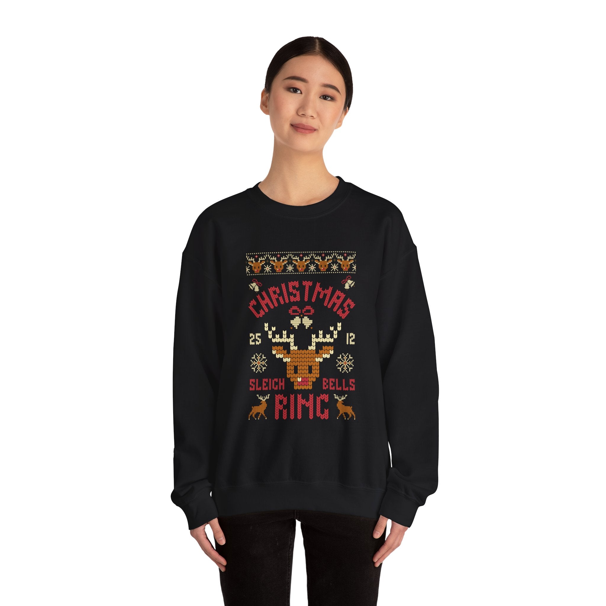 Christmas Sleigh Bells Ring  Retro Reindeer Ugly Sweater Design
