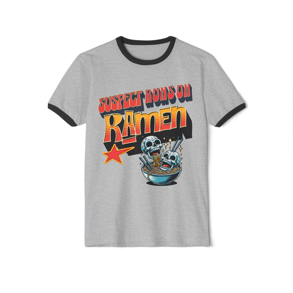 Suspect Runs On Ramen Skull Graphic Ringer Tee