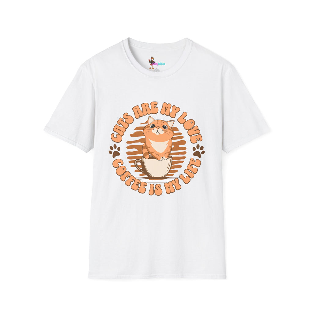 Cats Are My Love, Coffee Is My Life T-Shirt — Cute Orange Cat Coffee Tee