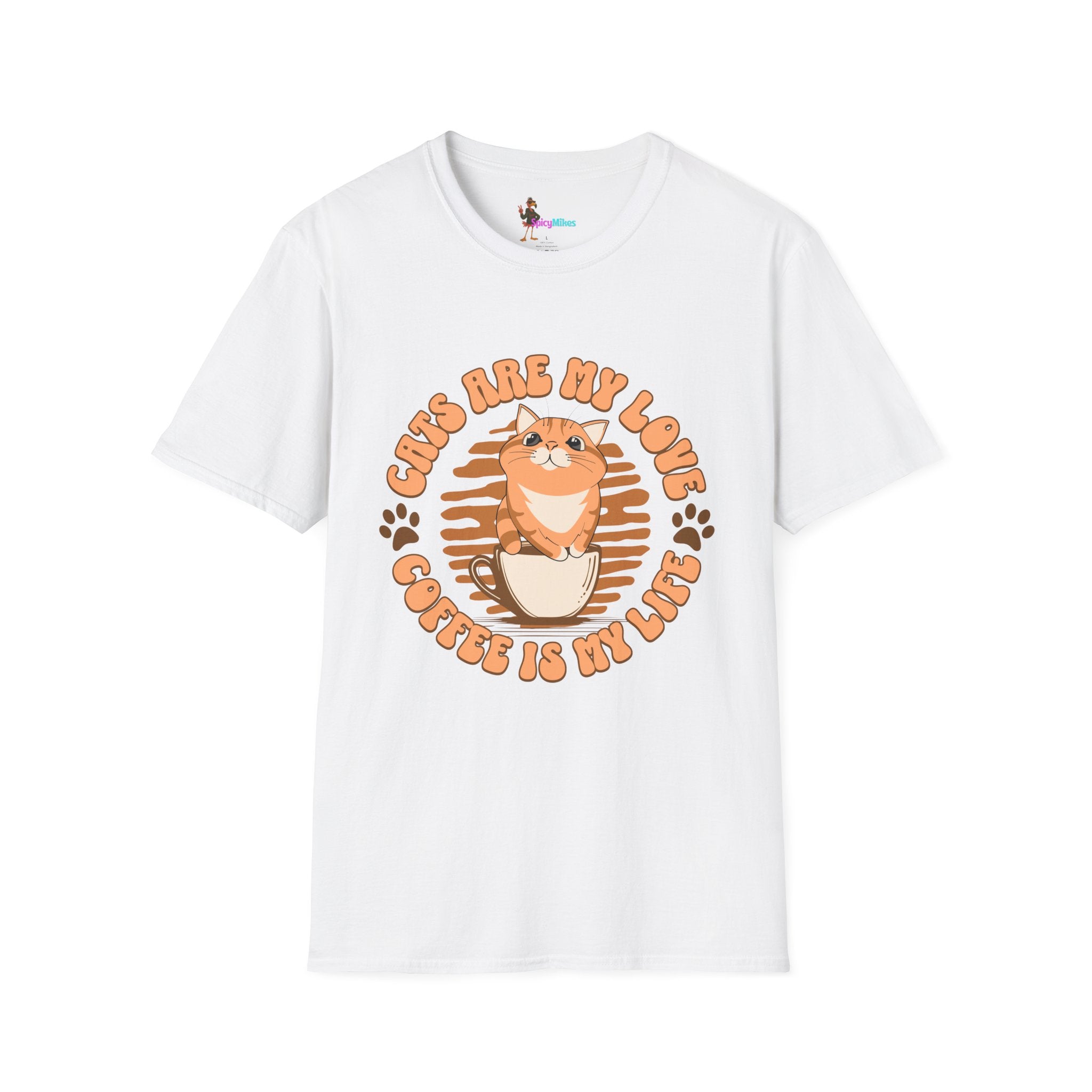 Cats Are My Love, Coffee Is My Life T-Shirt — Cute Orange Cat Coffee Tee