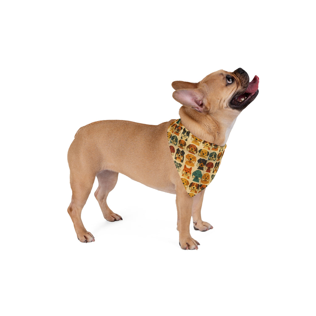 Retro Dog Faces Pet Tie Bandana | Cute Puppy Pattern Neck Scarf