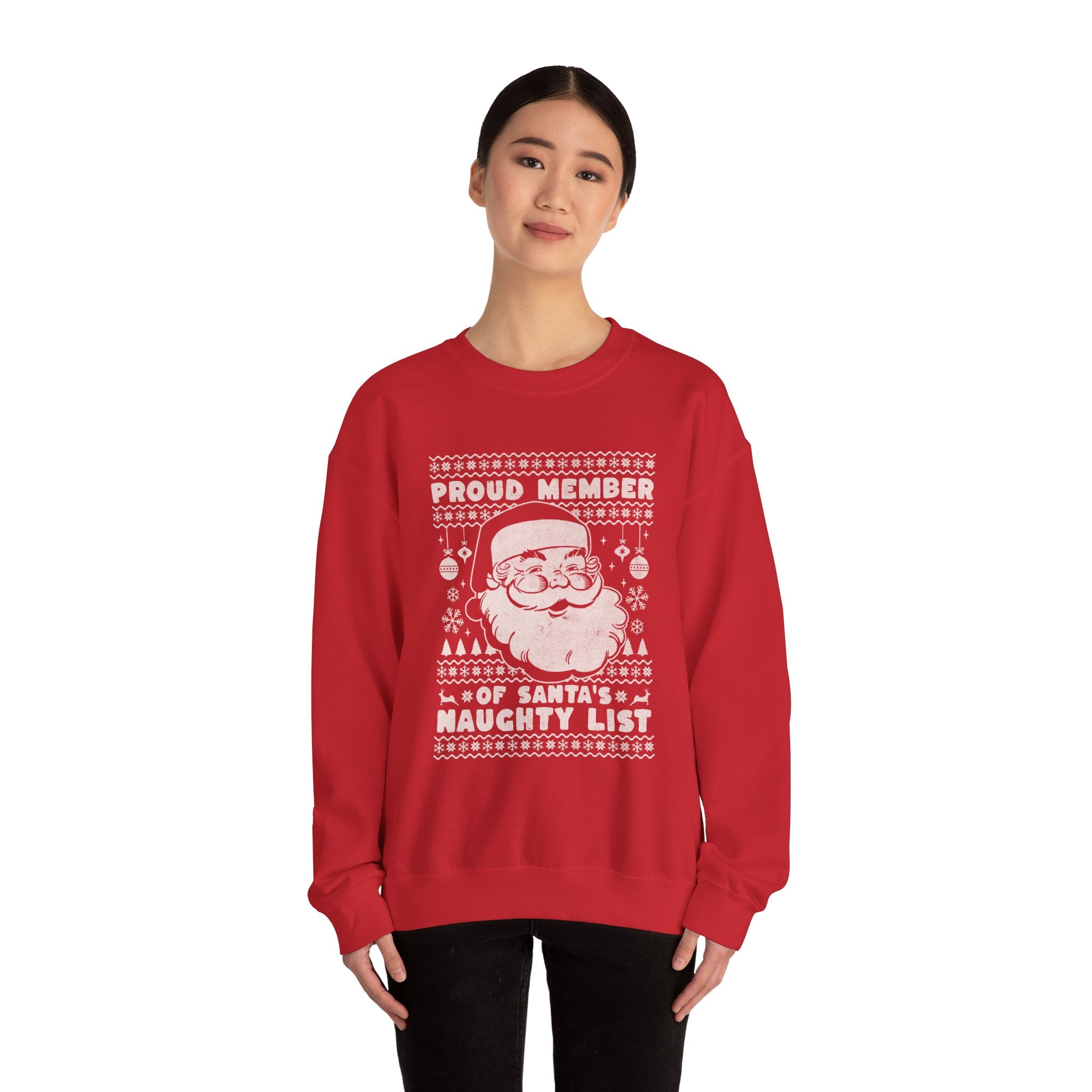 “Proud Member of Santa’s Naughty List” Vintage Santa Ugly Sweater