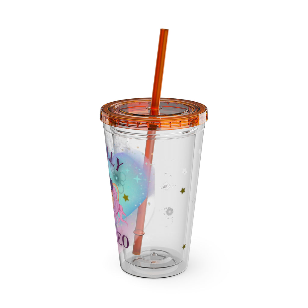 Liberally Leo Zodiac Sunsplash Tumbler with Straw, 16oz