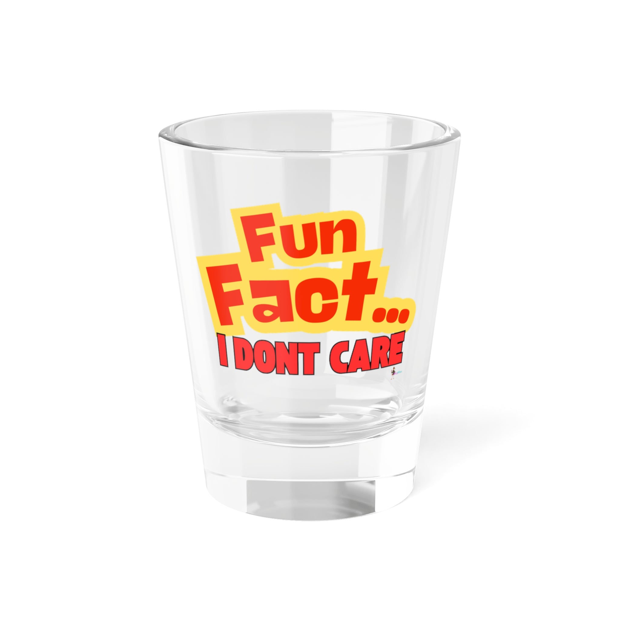 "Fun Fact... I Don't Care" Bold Red/Yellow Retro Bar Glass for Parties & Gag Gifts Shot Glass —