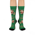 Christmas Santa & Puppy Cushioned Crew Socks — 'Merry Christmas' Green Holiday Socks