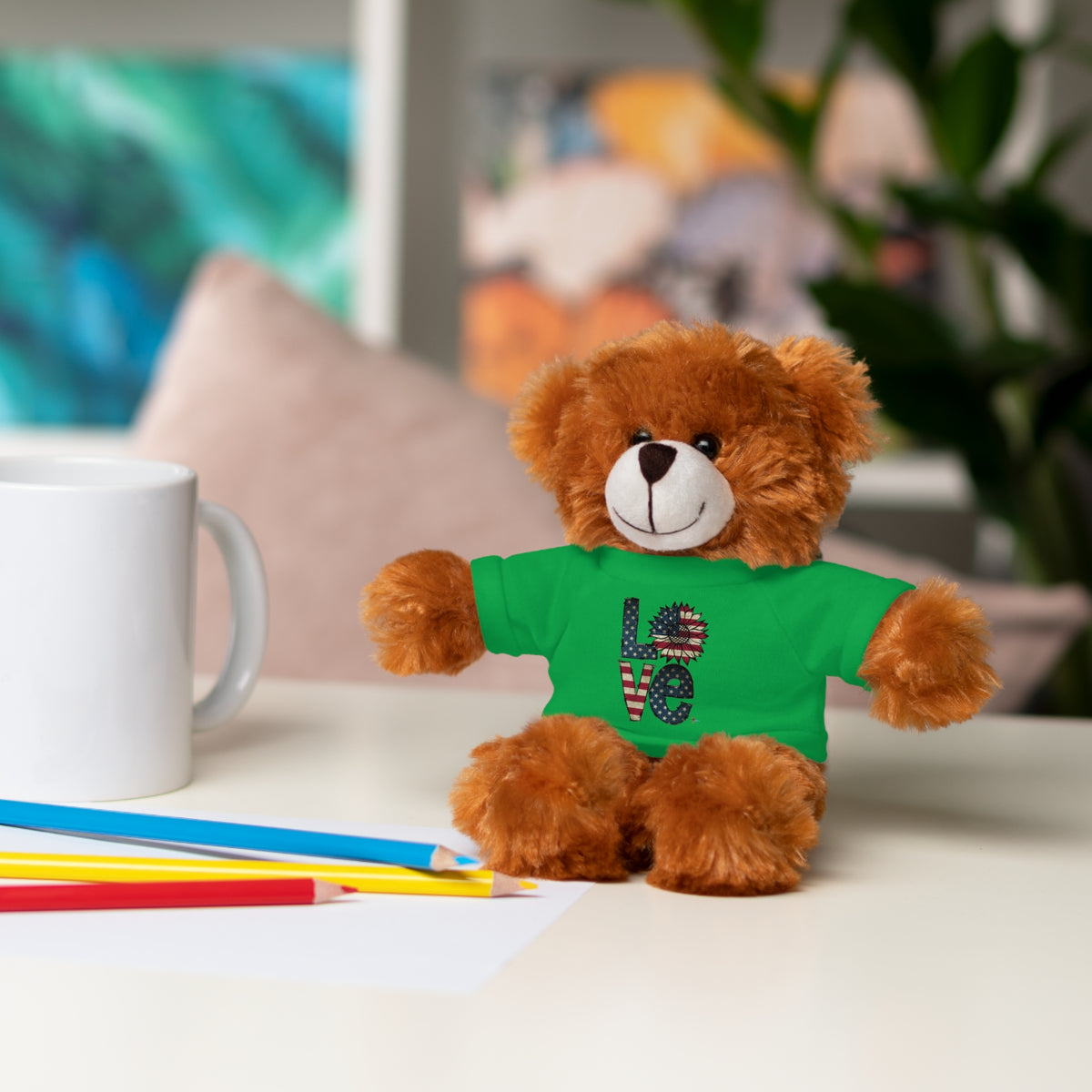 Patriotic 'LOVE' Plush Bear with Tee — Cute Stuffed Animal Gift