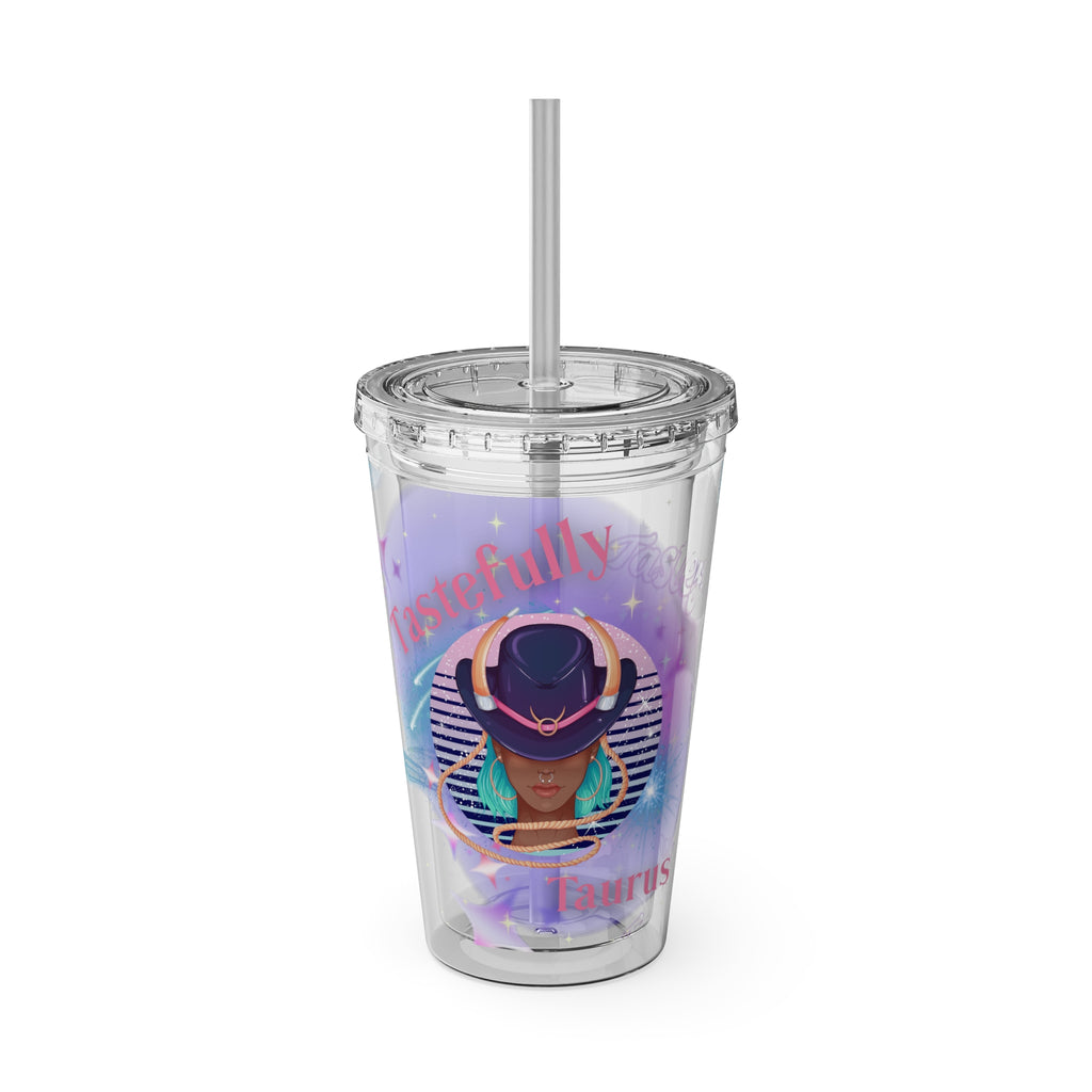 Tastefully Taurus Sunsplash Tumbler with Straw 16oz