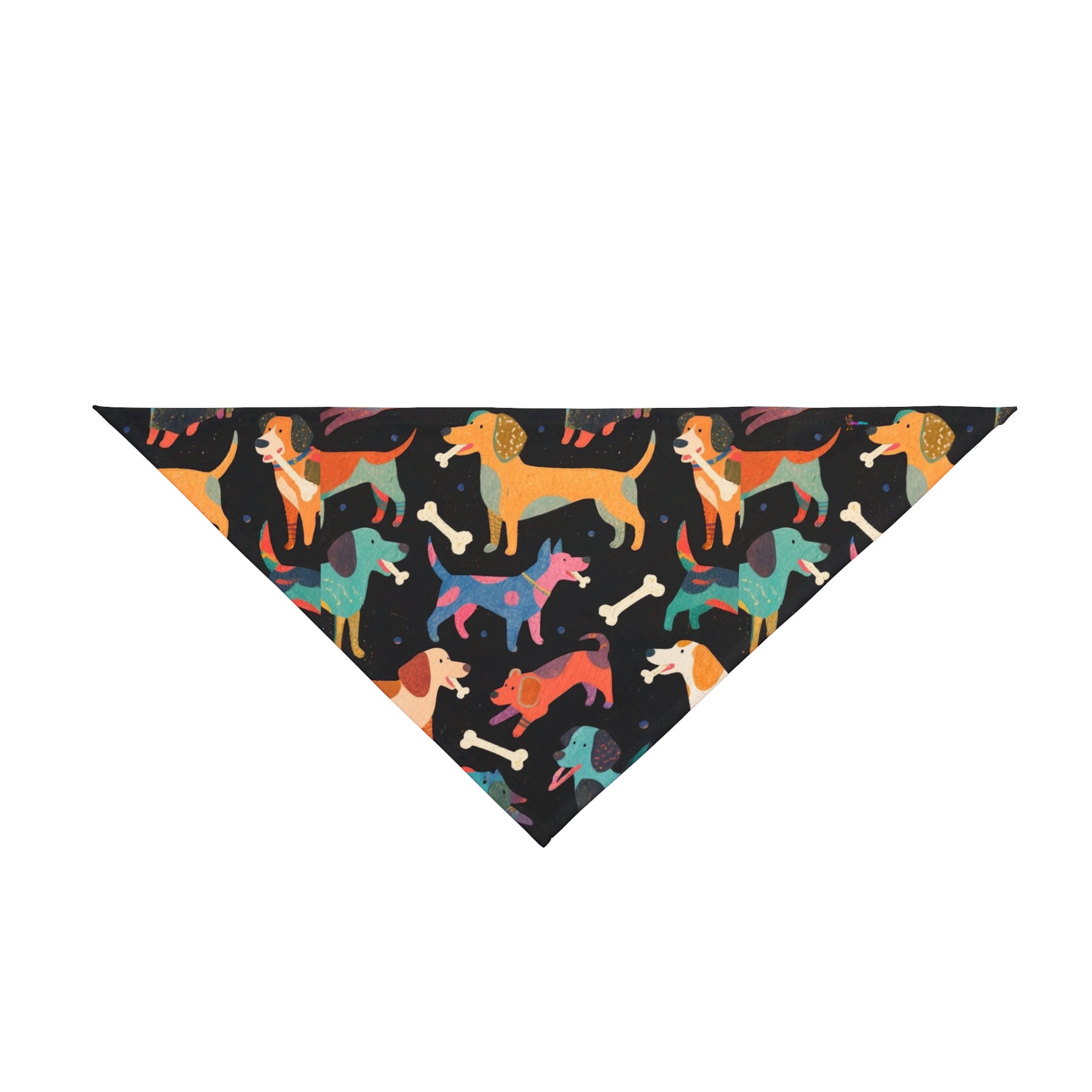 Deco Black Playful Dog Patterned Pet Bandana — Colorful Dogs & Bones Accessory for Small to Large Pets