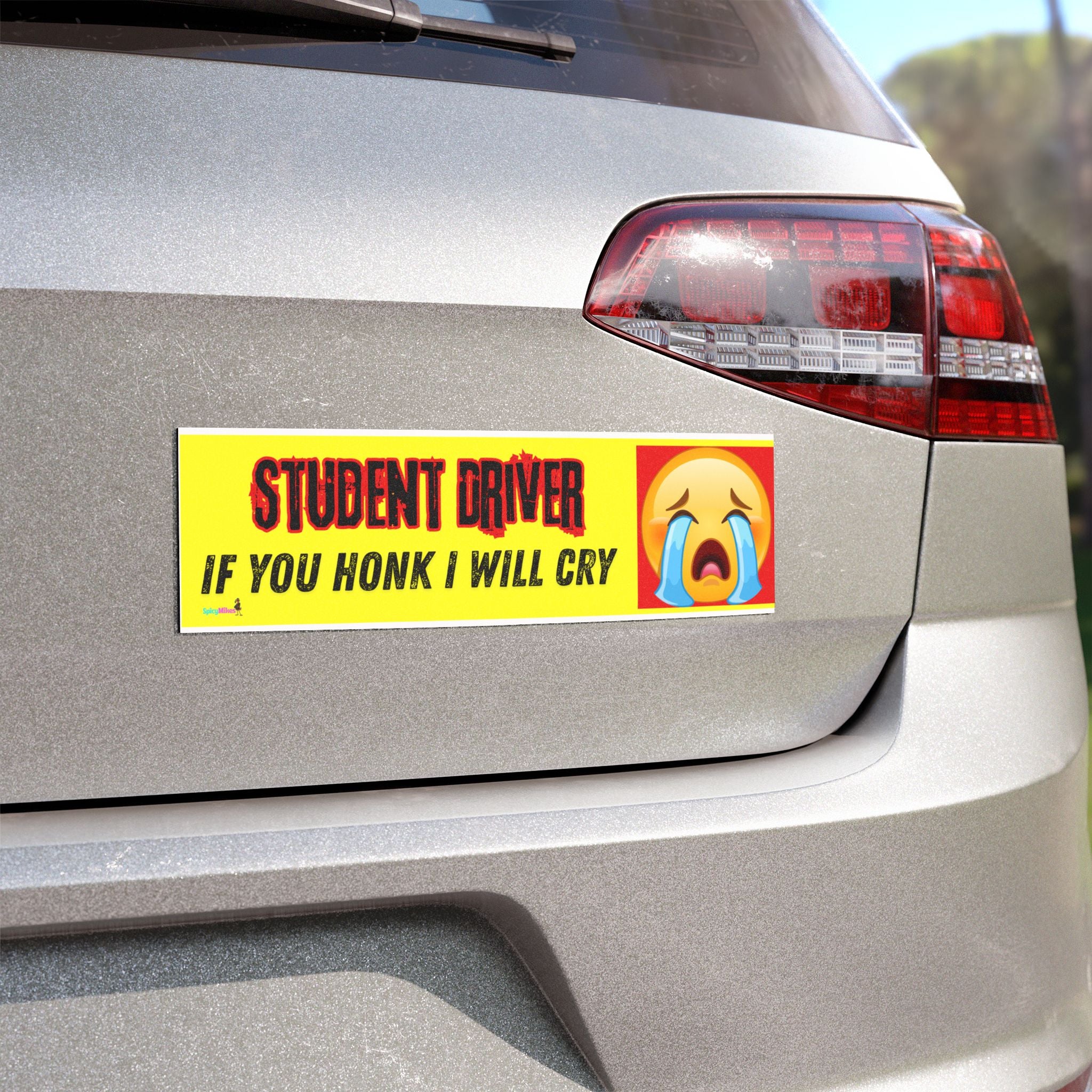 "If You Honk I Will Cry" Chrome Emoji Student Driver Car Magnet