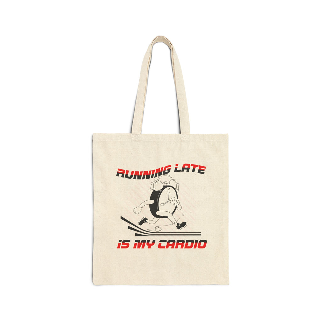 "Running Late Is My Cardio" Funny Vintage Runner Cotton Canvas Tote Bag