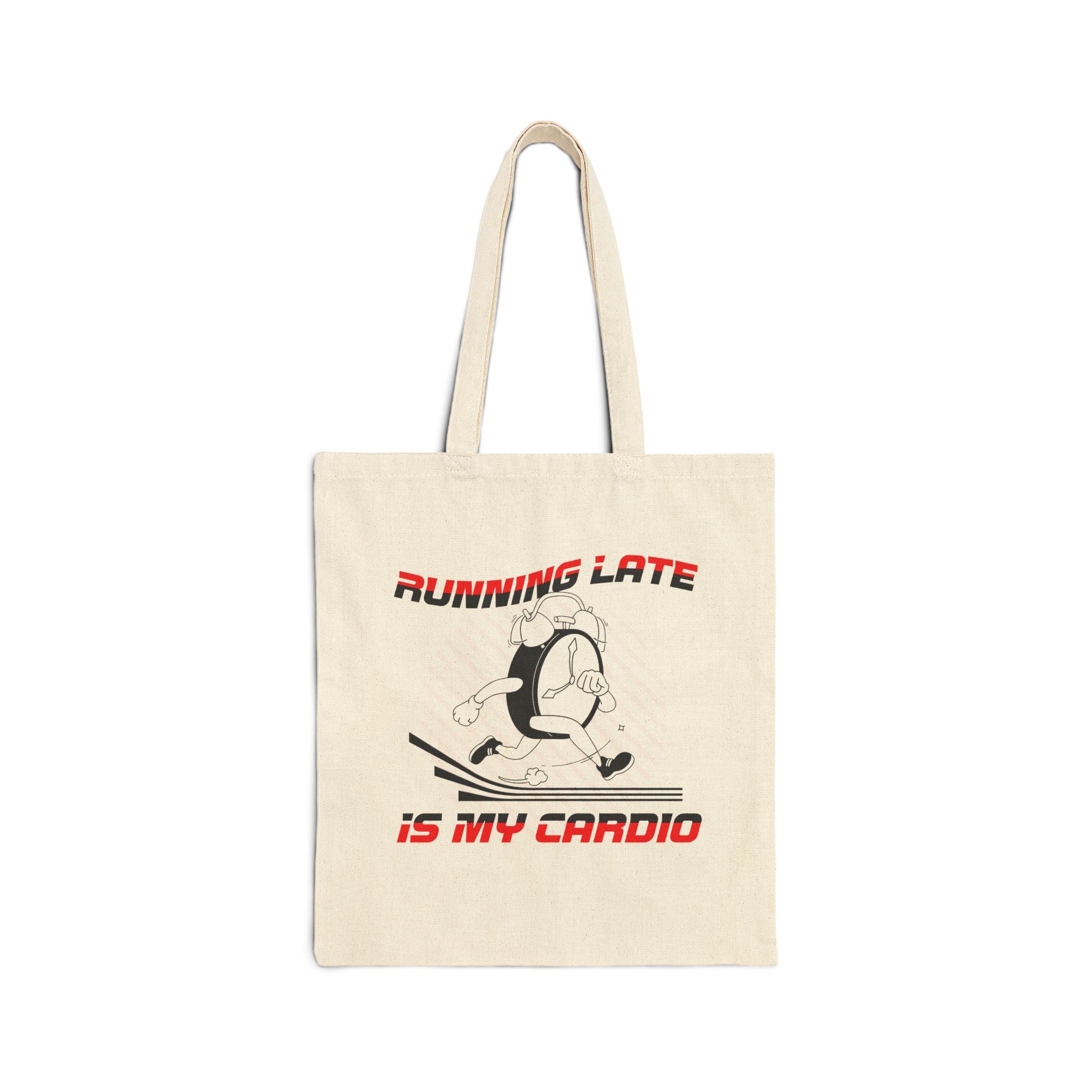 "Running Late Is My Cardio" Funny Vintage Runner Cotton Canvas Tote Bag