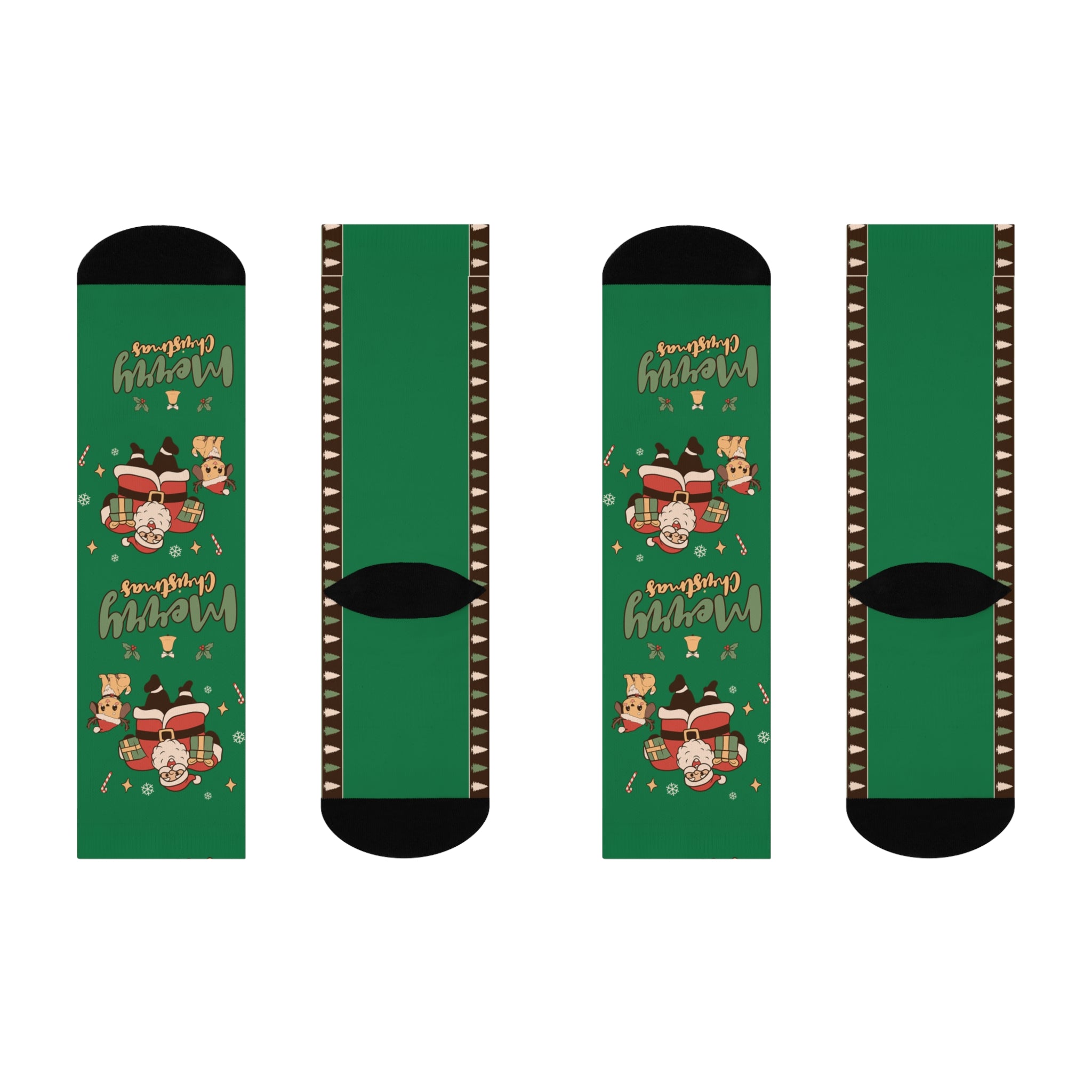Christmas Santa & Puppy Cushioned Crew Socks — 'Merry Christmas' Green Holiday Socks