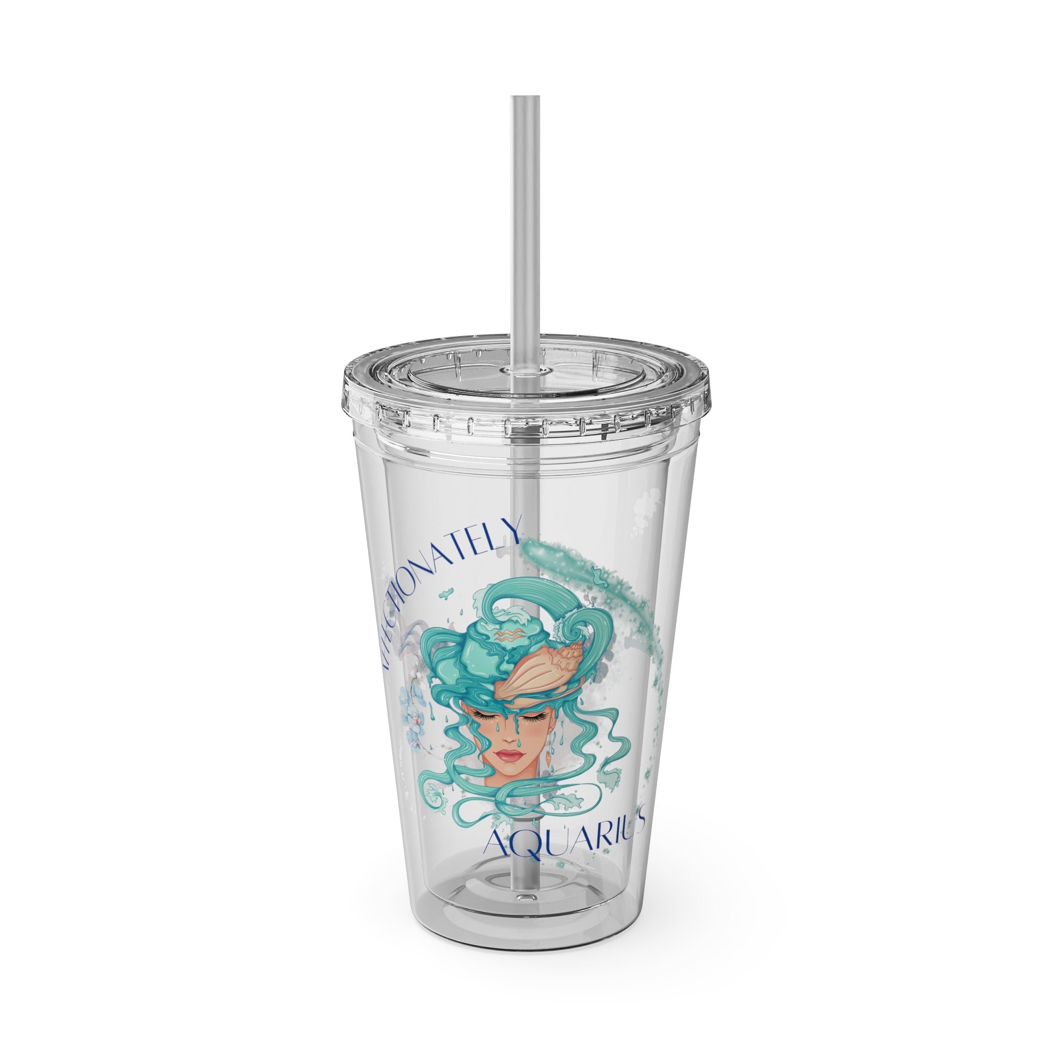 Affectionately Aquarius Zodiac Sunsplash 16oz Tumbler with Straw