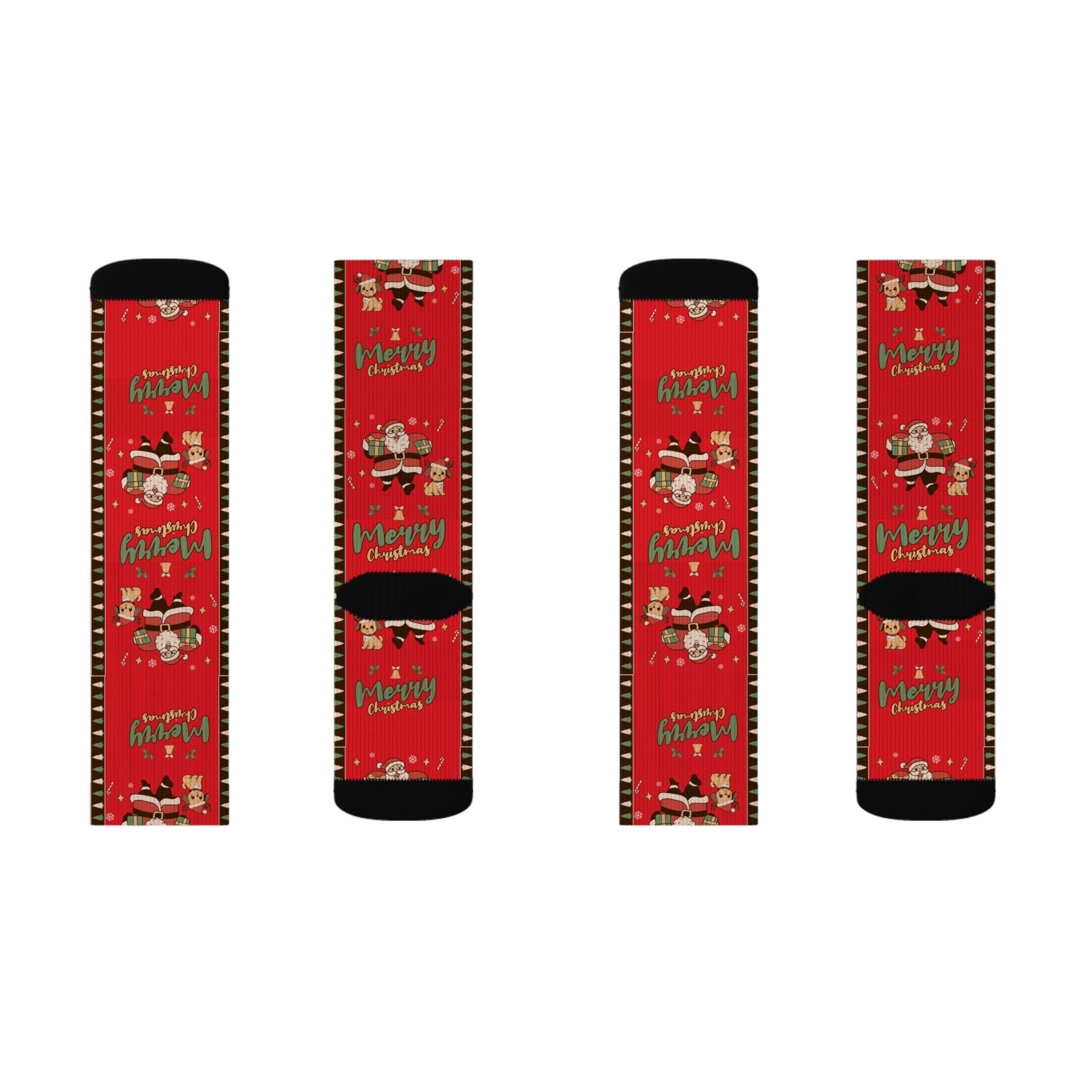 Christmas Santa Pattern Sublimation Socks — Merry & Bright Holiday Crew Socks
