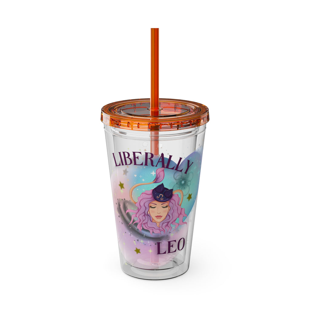 Liberally Leo Zodiac Sunsplash Tumbler with Straw, 16oz