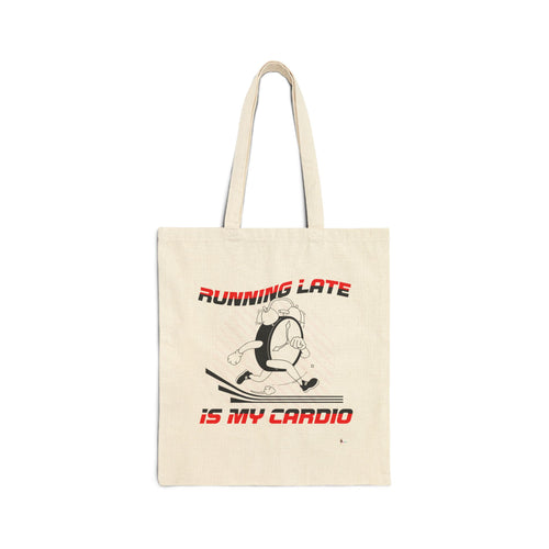 "Running Late Is My Cardio" Funny Vintage Runner Cotton Canvas Tote Bag