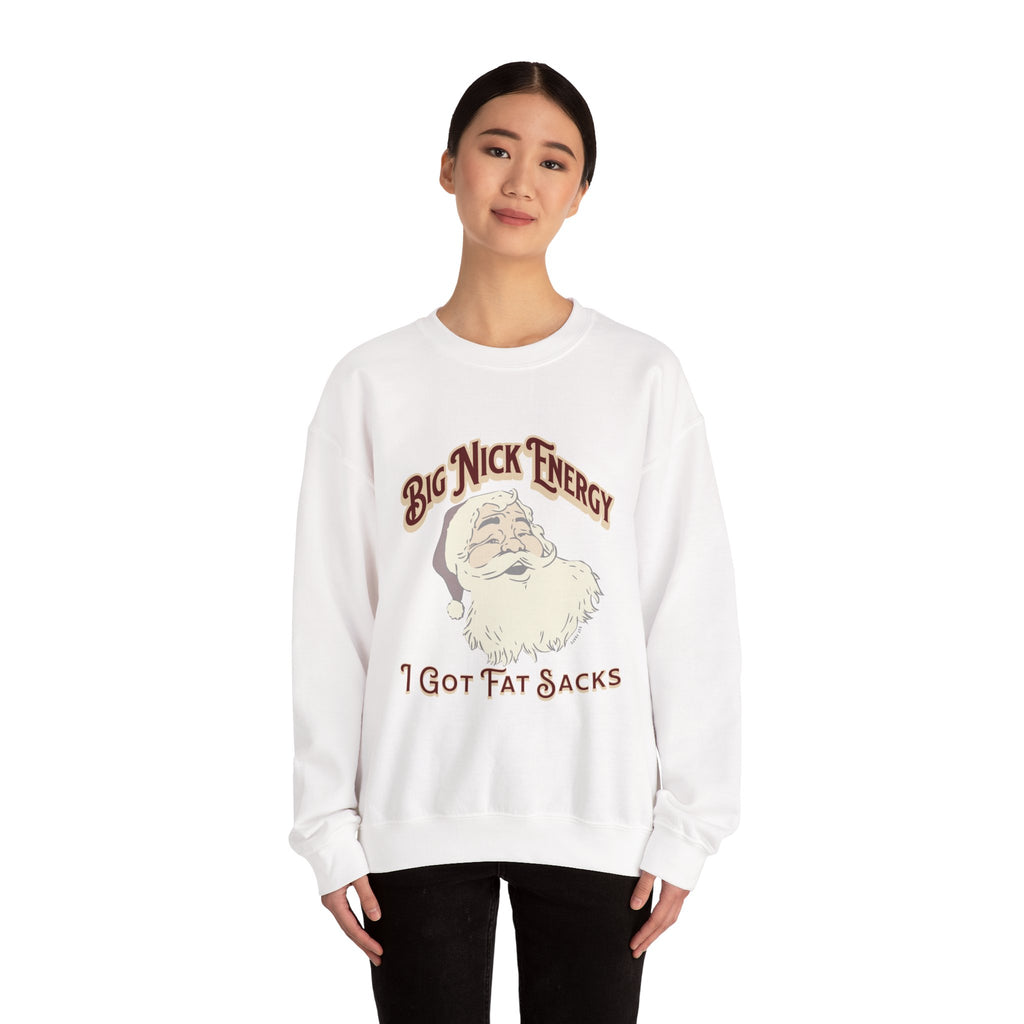 “Big Nick Energy: I Got Fat Sacks” Retro Santa Holiday Sweater