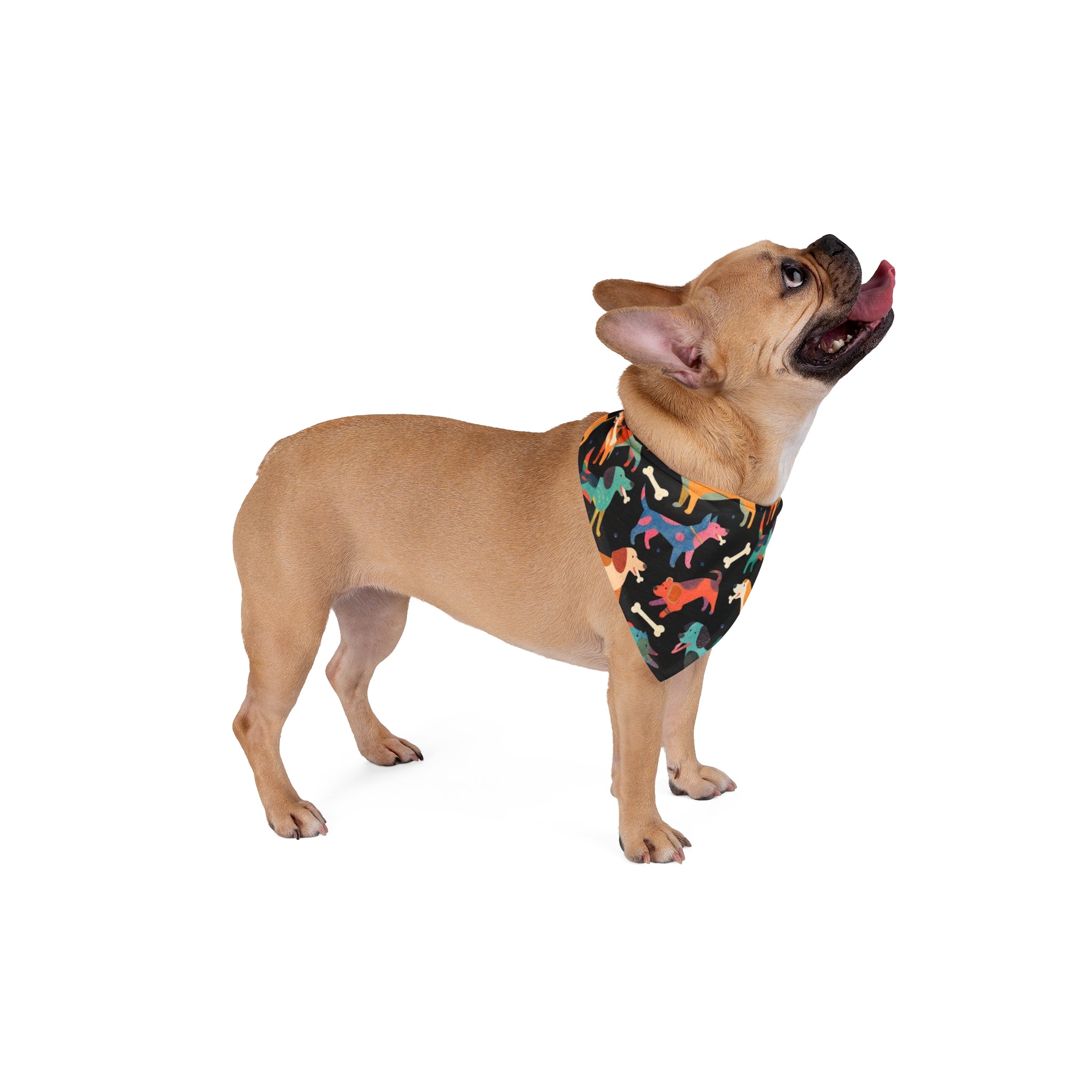 Deco Black Playful Dog Patterned Pet Bandana — Colorful Dogs & Bones Accessory for Small to Large Pets