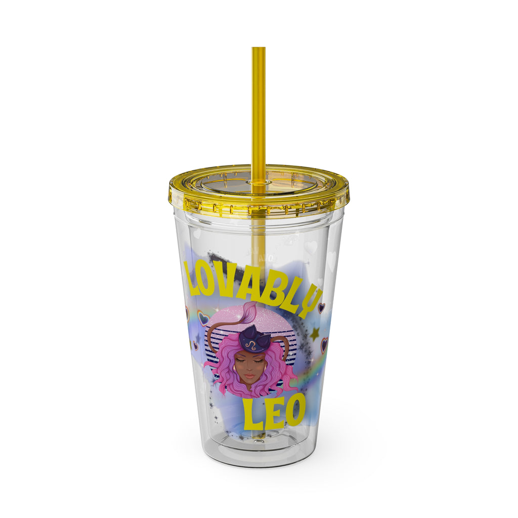 Lovably Leo Zodiac Sunsplash Tumbler with Straw 16oz