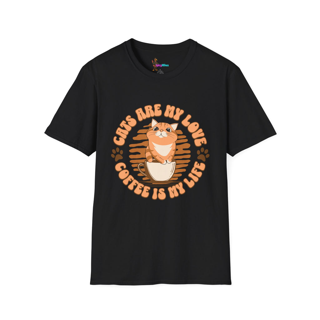 Cats Are My Love, Coffee Is My Life T-Shirt — Cute Orange Cat Coffee Tee