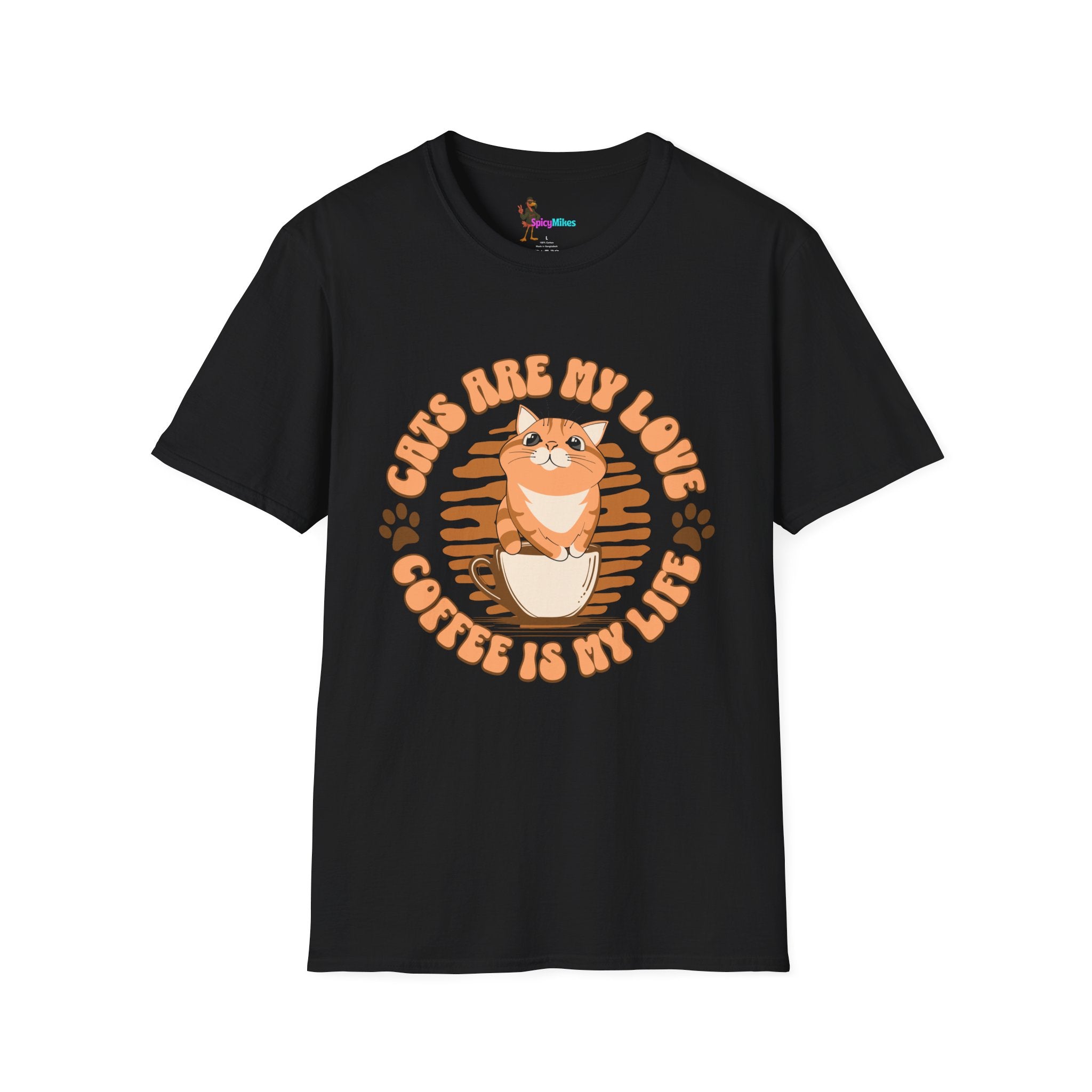 Cats Are My Love, Coffee Is My Life T-Shirt — Cute Orange Cat Coffee Tee