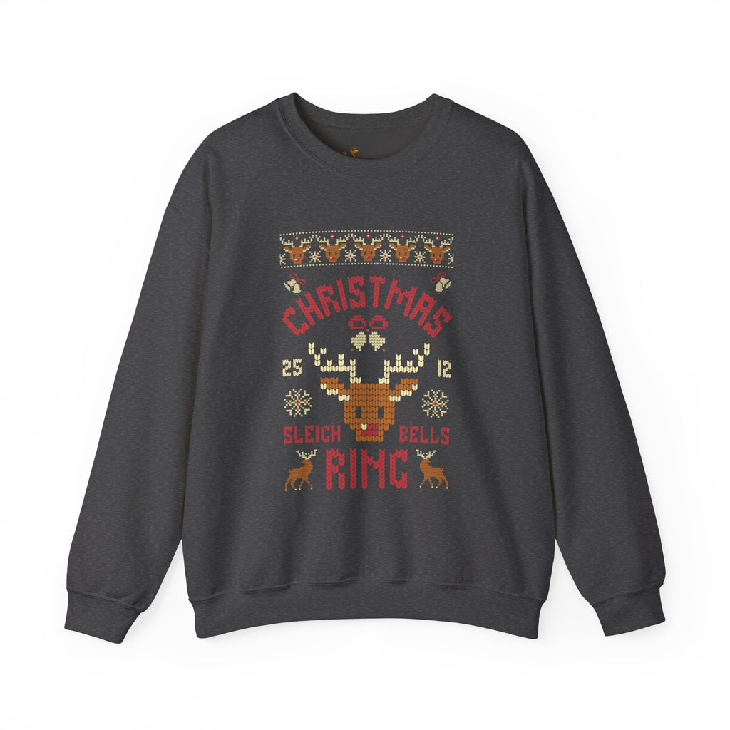Christmas Sleigh Bells Ring  Retro Reindeer Ugly Sweater Design